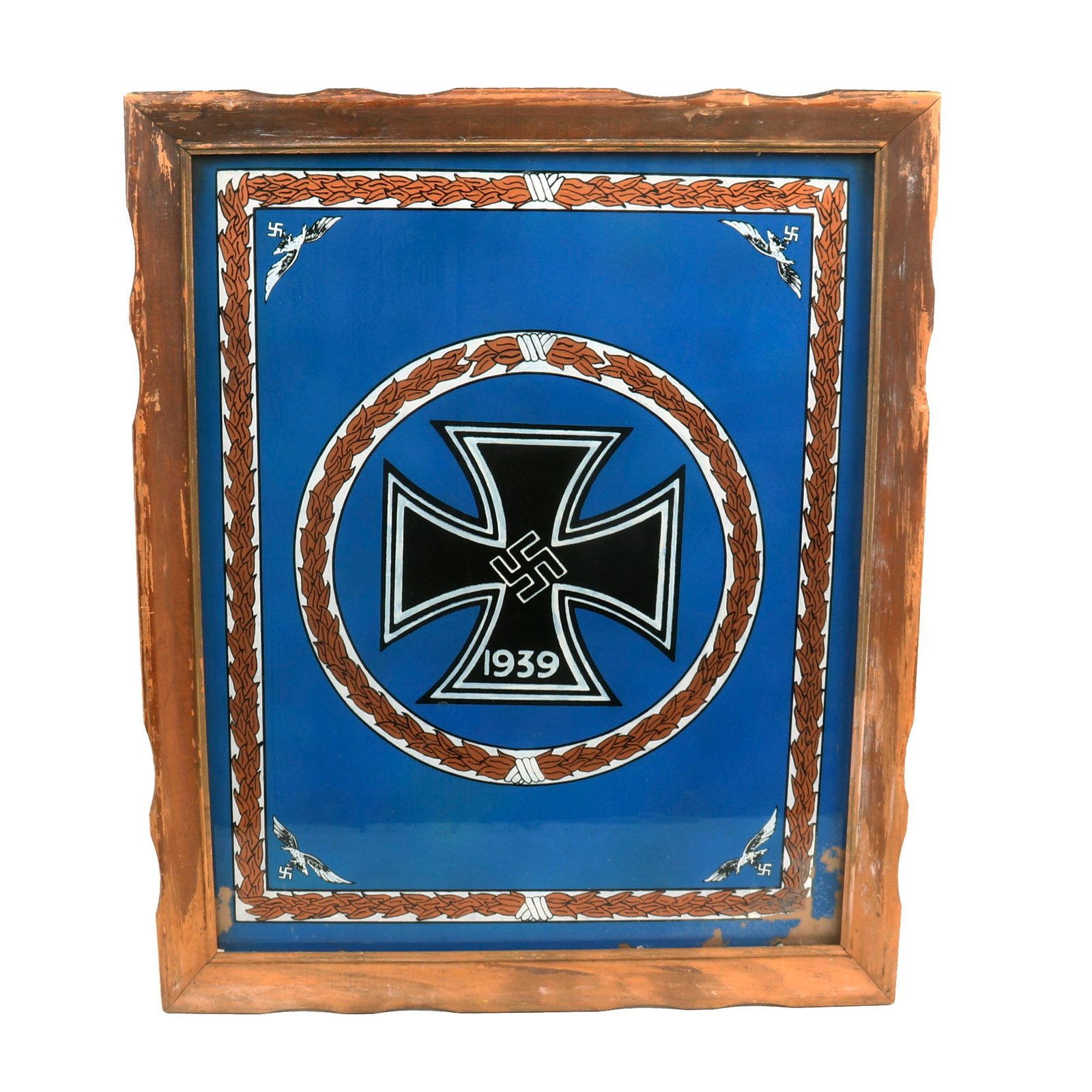 Buy Original German WWII Framed Glass Luftwaffe Iron Cross Painting - Similar to Standard of the Reichsmarschall 1941-1945 - 18½” x 22¼” | Original Firearms Antique For Sale