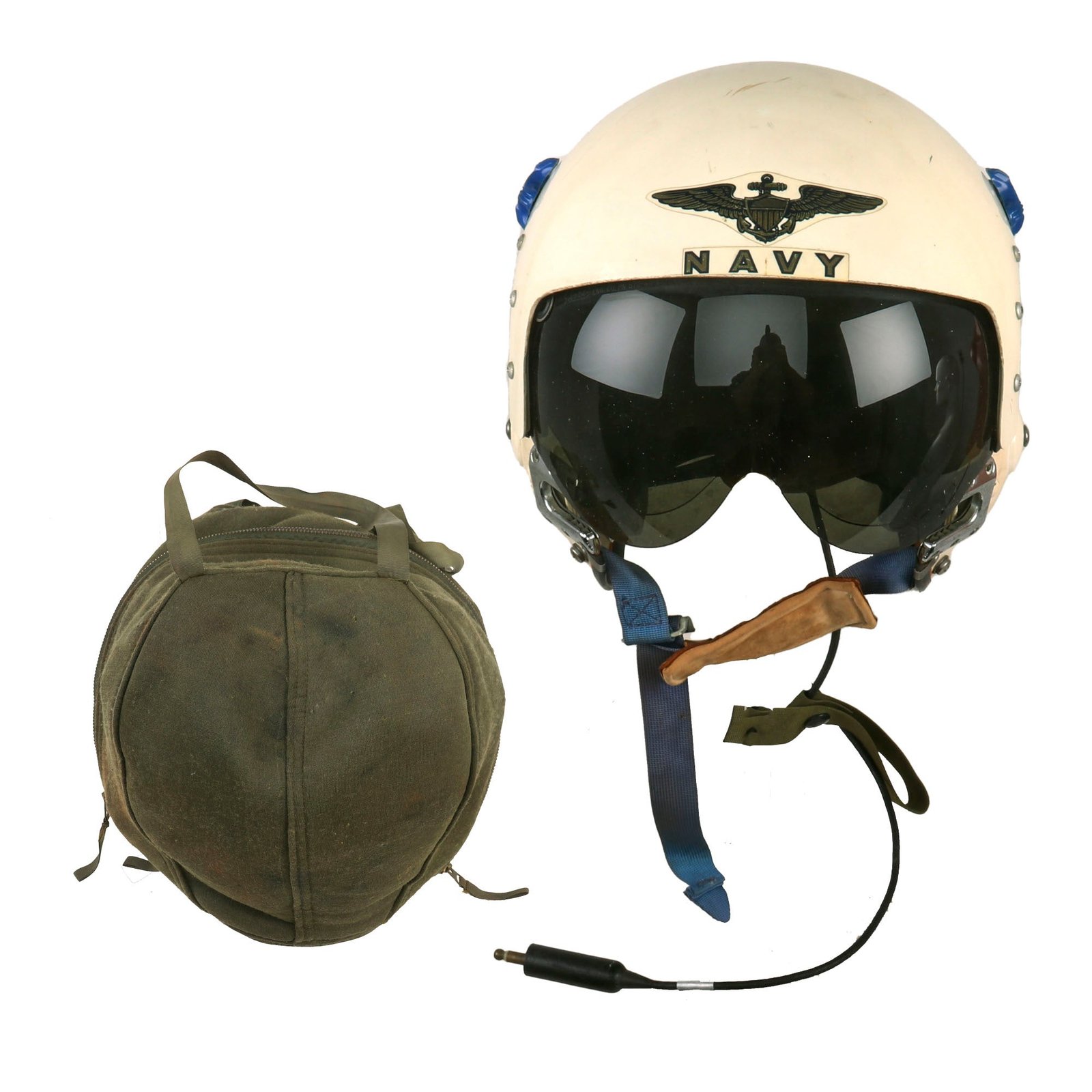 Buy Original U.S. Vietnam War US Navy Pilot Dual Visor APH-6CMSI Flight Helmet by Sierra Engineering Co. with Original Early “Bowling Ball” Bag | Original Firearms Antique For Sale