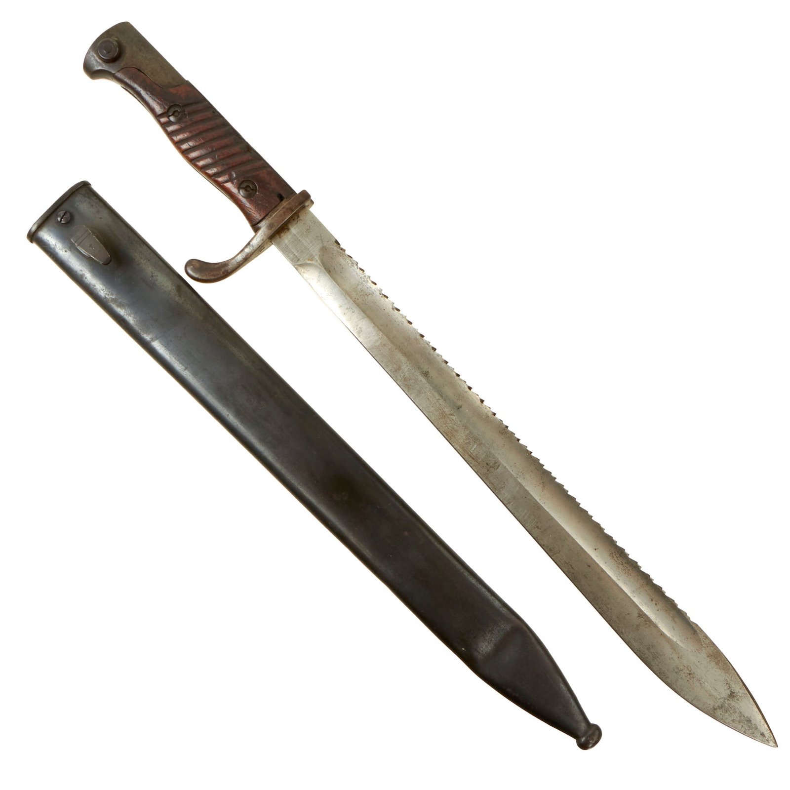 Buy Original German WWI M1898/05 n/A Butcher Sawback Bayonet with Steel Scabbard by Simson & Co. - Dated 1916 | Original Firearms Antique For Sale