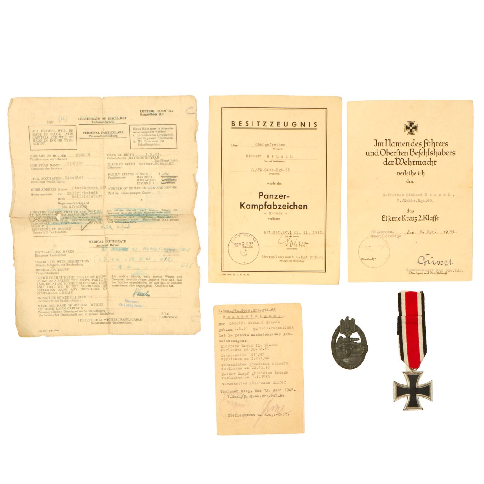 Buy Original German WWII Named Panzergrenadier Award and Document Grouping with EKII and Panzer Assault Badge | Original Firearms Antique For Sale