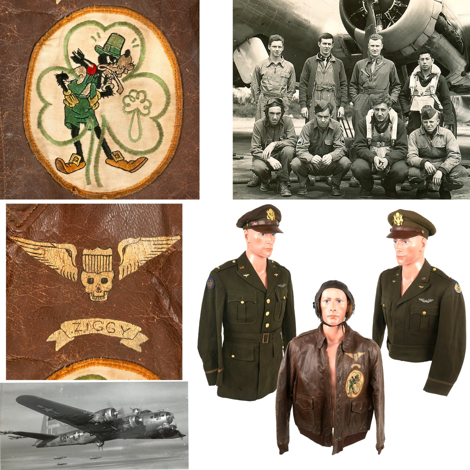 Buy Original U.S. WWII B-17 Pilot Grouping to “The Mad Pollack” Al Petska with Painted A2 Flight Jacket with Disney Patch & Crew Written on Liner - “Contrary Mary” 602nd Bomb Squadron, 398th Bomb Group | Original Firearms Antique For Sale