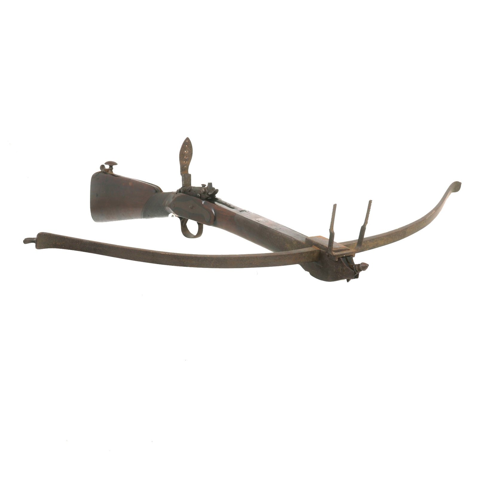 Buy Original Early 18th Century European Continental Wood & Steel Crossbow with Built-in Spanner & Cocking Mechanism | Original Firearms Antique For Sale
