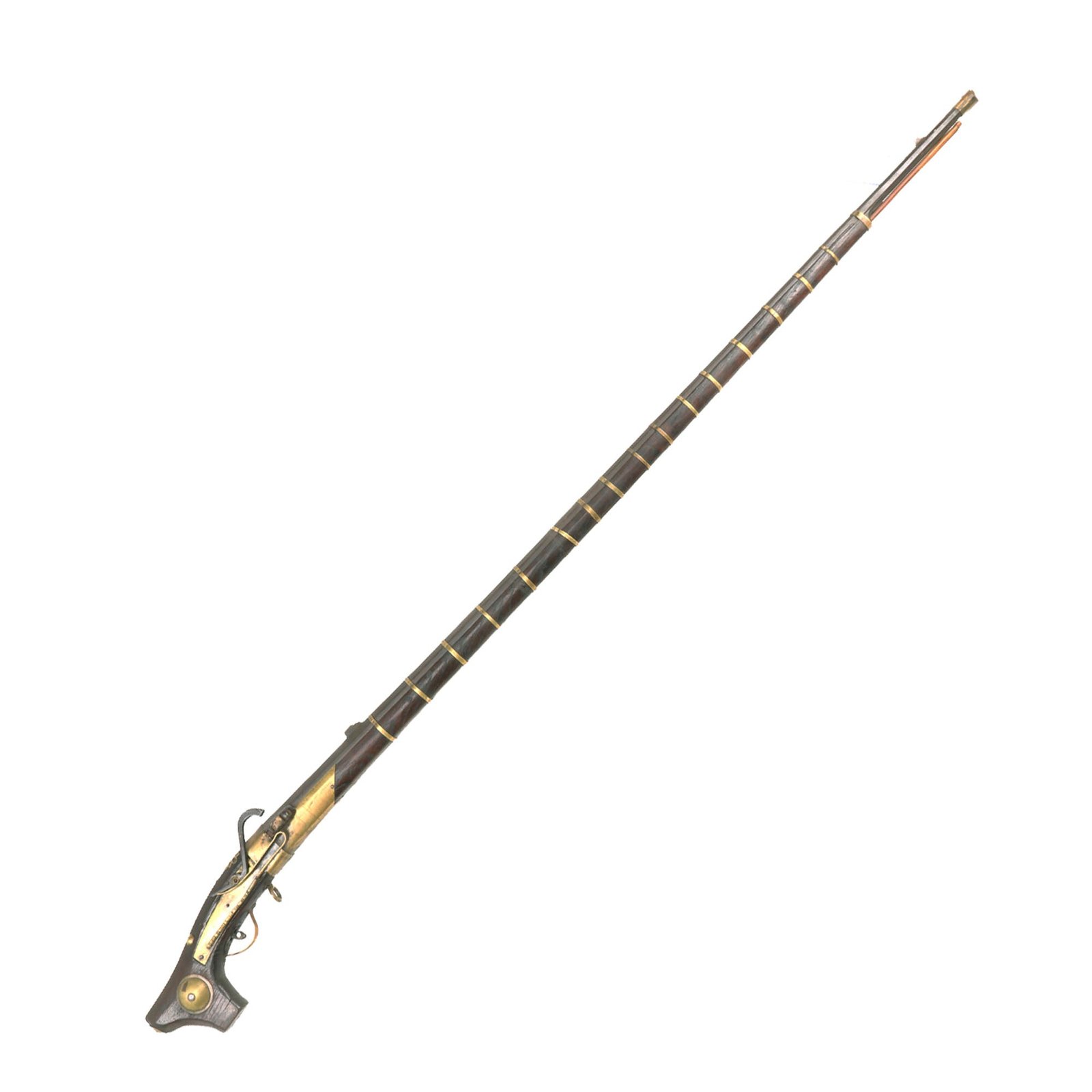 Buy Original Japanese Edo Period Brass Fitted Matchlock Tanegashima Musket with Numerous Barrel Bands - circa 1750 | Original Firearms Antique For Sale
