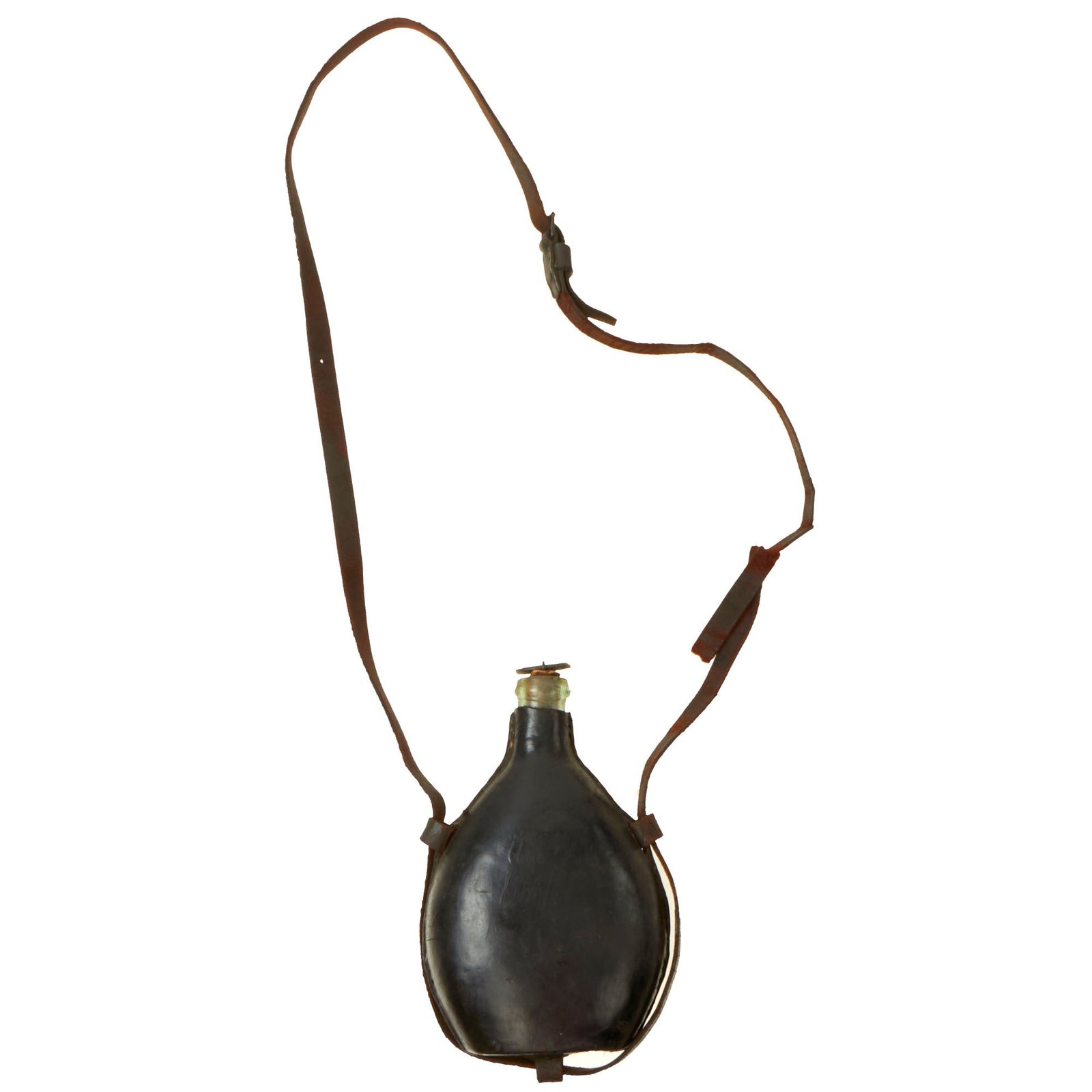 Buy Original German Franco-Prussian War Named Scarce M1867 Feldflasche Leather-Covered Glass Canteen with Partial Strap & Stopper | Original Firearms Antique For Sale