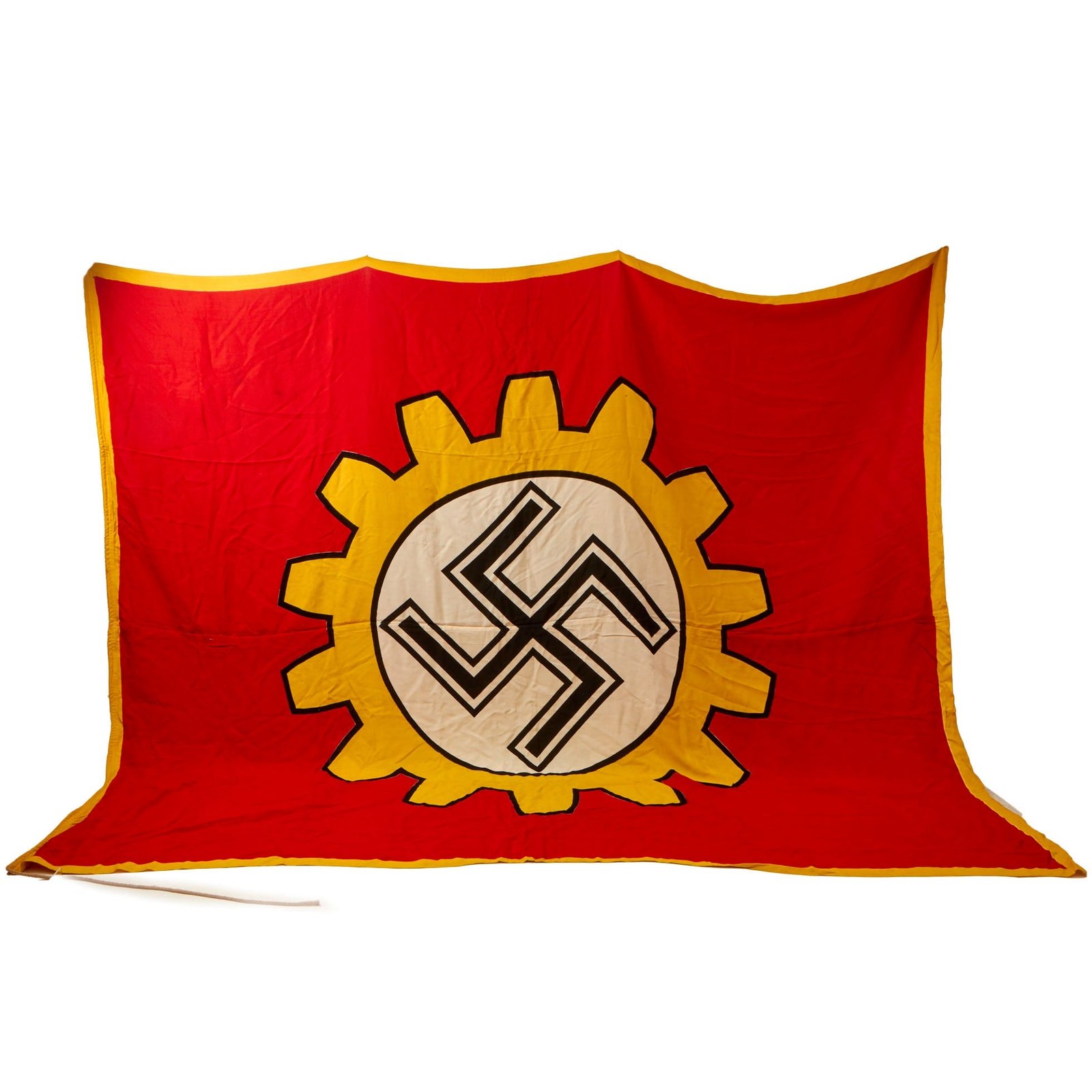 Buy Original German WWII DAF Labor Front Exemplary Factory Production Flag - 90" x 110" - Musterbetriebsfahne | Original Firearms Antique For Sale