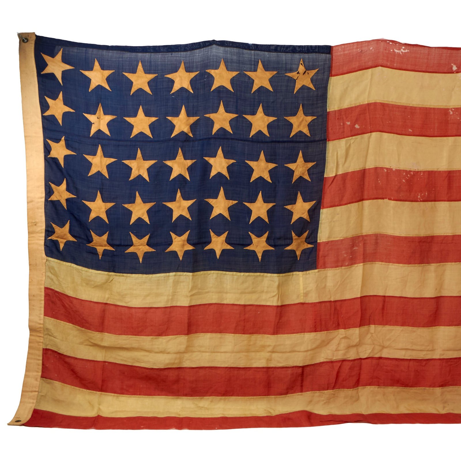 Buy Original U.S. Civil War Incredibly Rare 35-Star Flag 1863-1865 with Hand-Stitched Stars by Terry & Della Torre New York - Roughly 69x120” | Original Firearms Antique For Sale