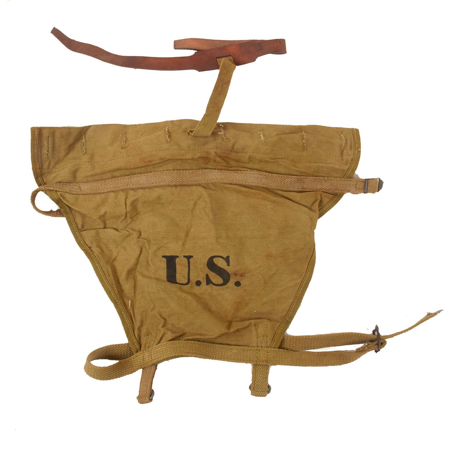 Buy Original U.S. WWII M1928 Haversack Pack Extender / Tail with Attached Leather Strap by Boyt - Dated 1942 | Original Firearms Antique For Sale
