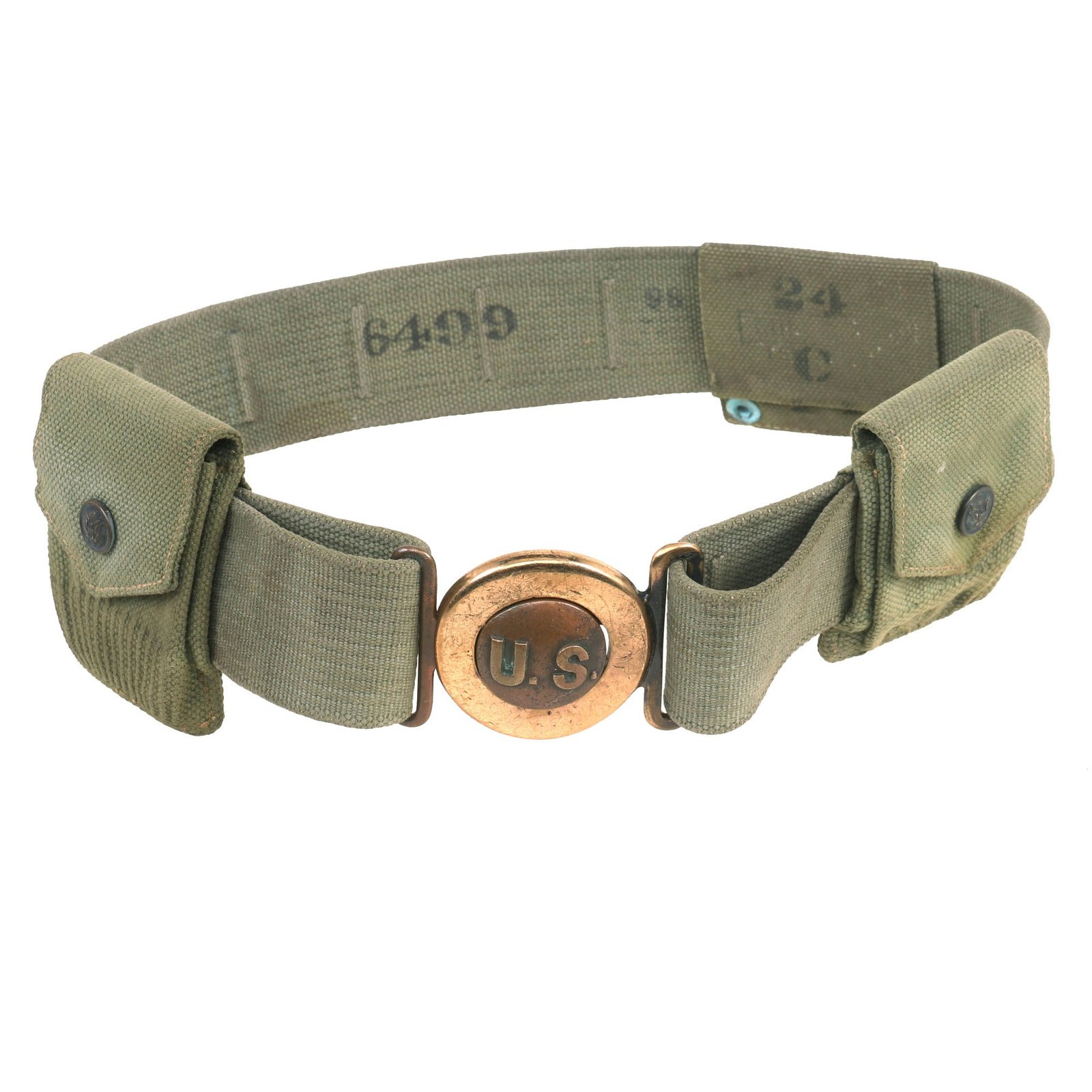 Buy Original U.S. WWI M1910 Unit Marked Garrison Belt with Eagle Snap Cartridge Pouches & Bayonet Hanger - 24th Regiment Company C | Original Firearms Antique For Sale