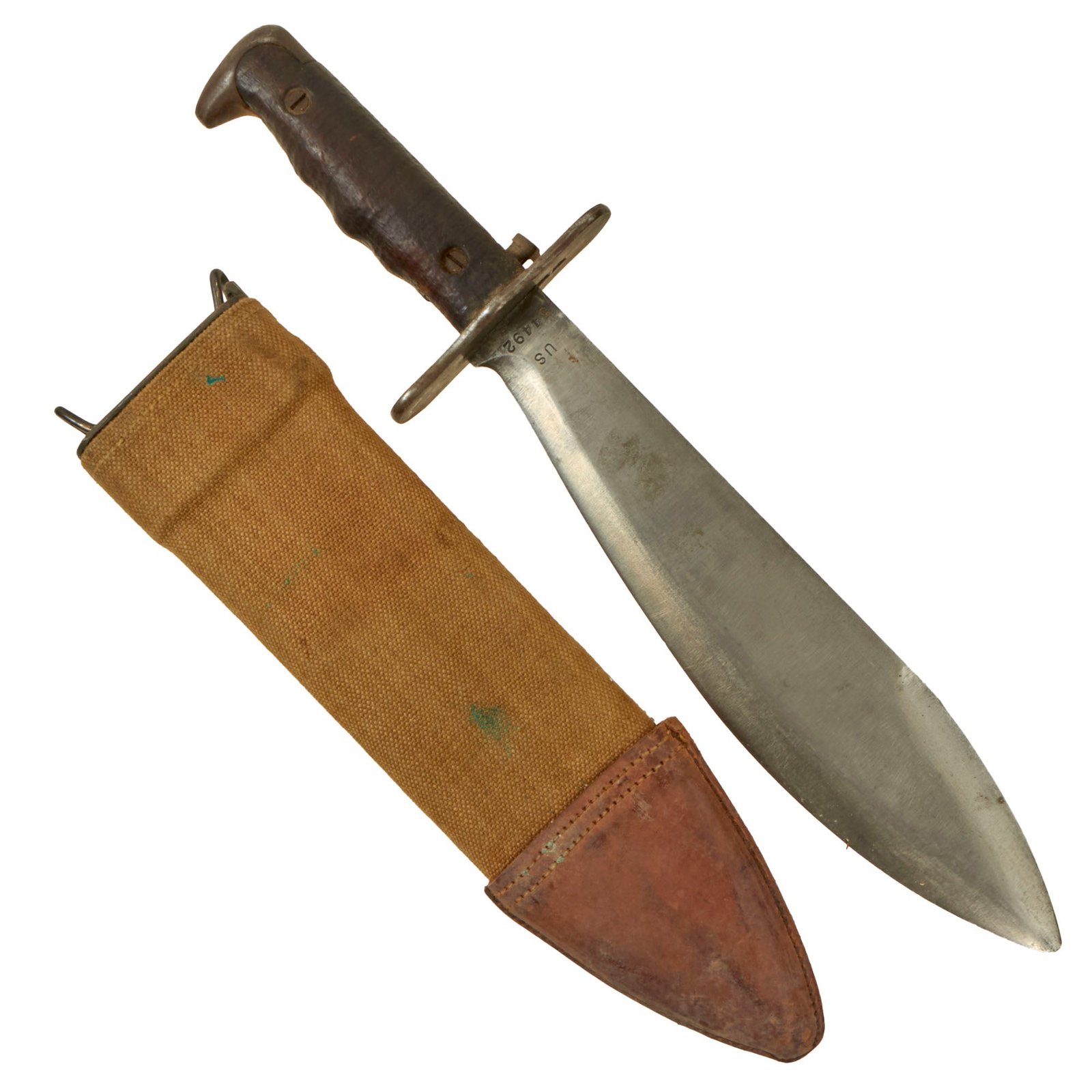 Buy Original U.S. WWI Excellent Model 1917 Bolo Knife by Springfield Armory with Rare Locking Lug & Scabbard by Bauer Bros. - Dated 1917 | Original Firearms Antique For Sale