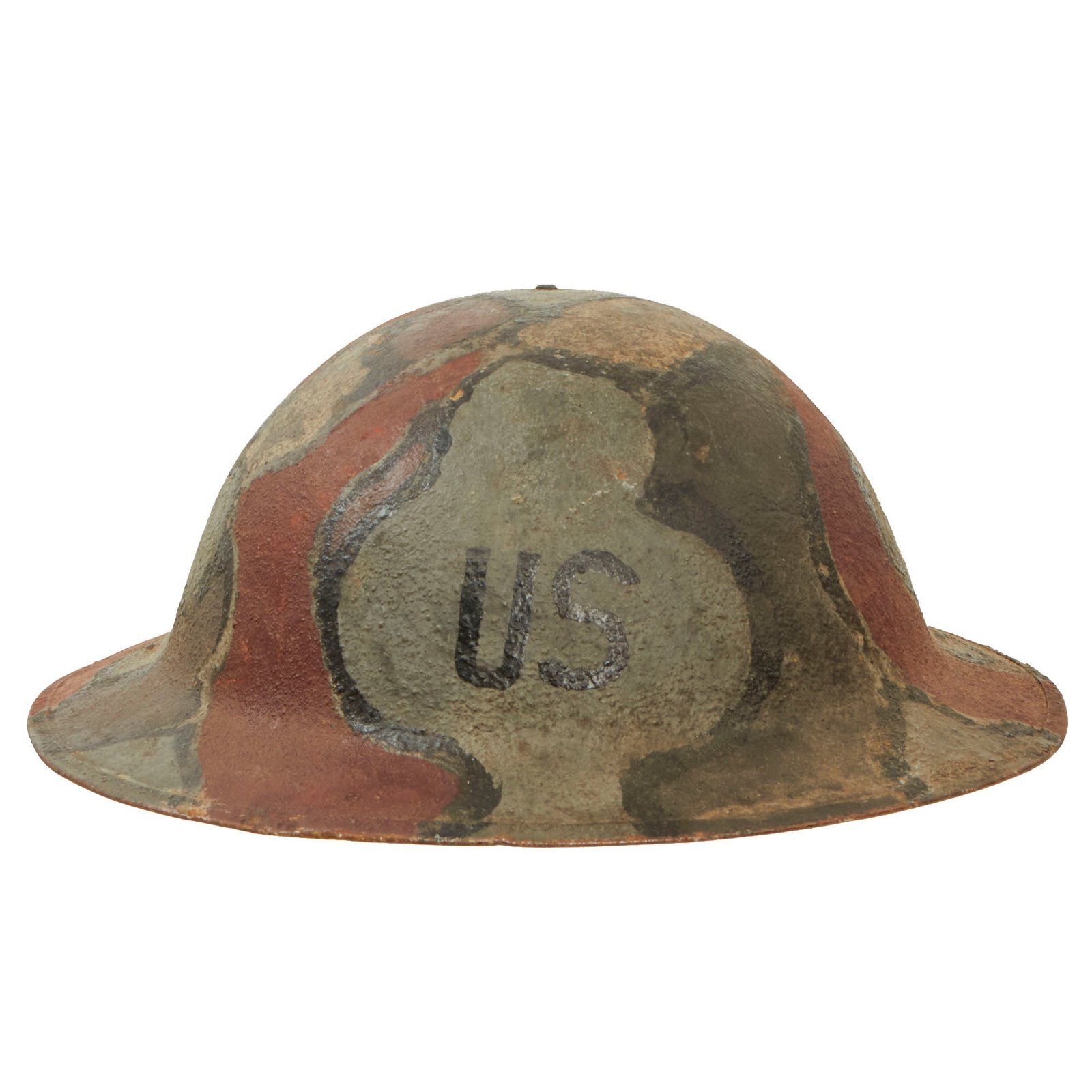 Buy Original U.S. WWI M1917 Camouflage Painted Steel Combat Helmet - Complete | Original Firearms Antique For Sale