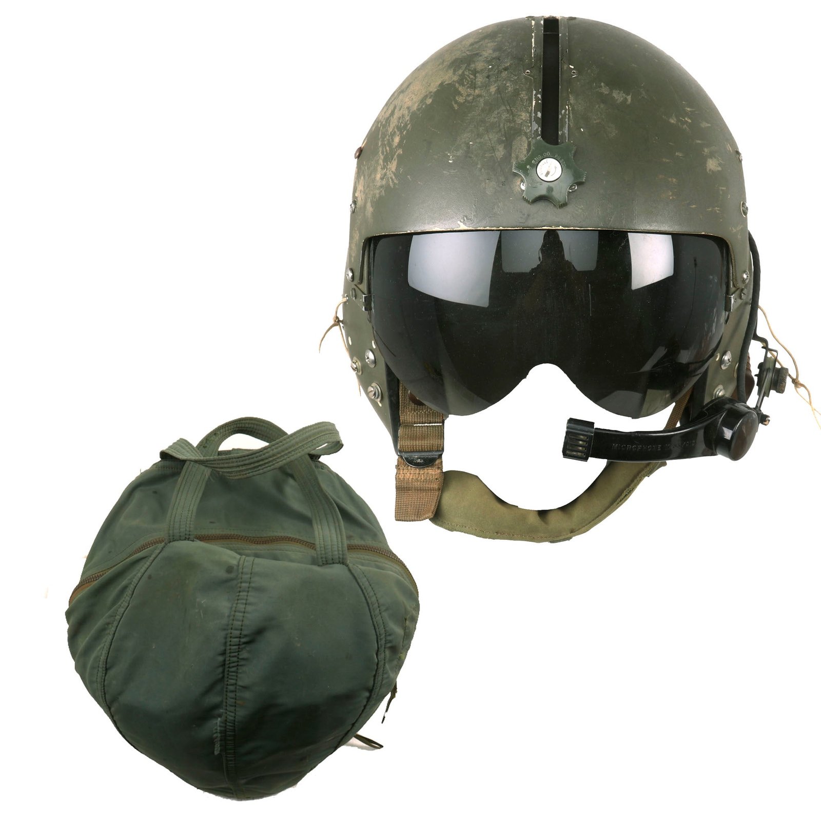 Buy Original U.S. Vietnam War Era Named APH-5 Helicopter Pilot Flying Helmet by Sierra Engineering Company With Early “Bowling Ball” Storage Bag - Size Large | Original Firearms Antique For Sale