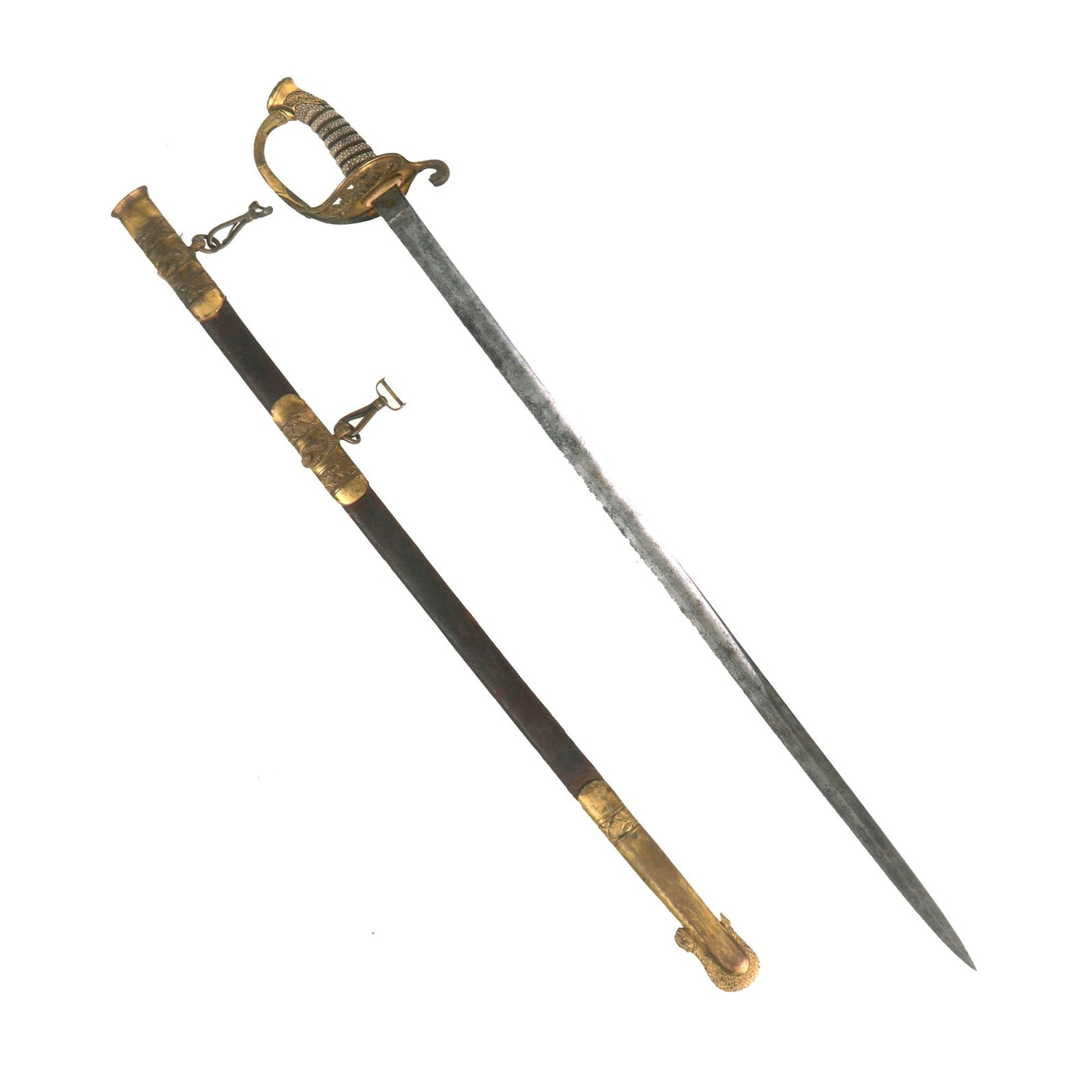 Buy Original U.S. Civil War Model 1852 Navy Officer's Sword with Original Leather Scabbard & Hangers- Scarce London Made Example | Original Firearms Antique For Sale