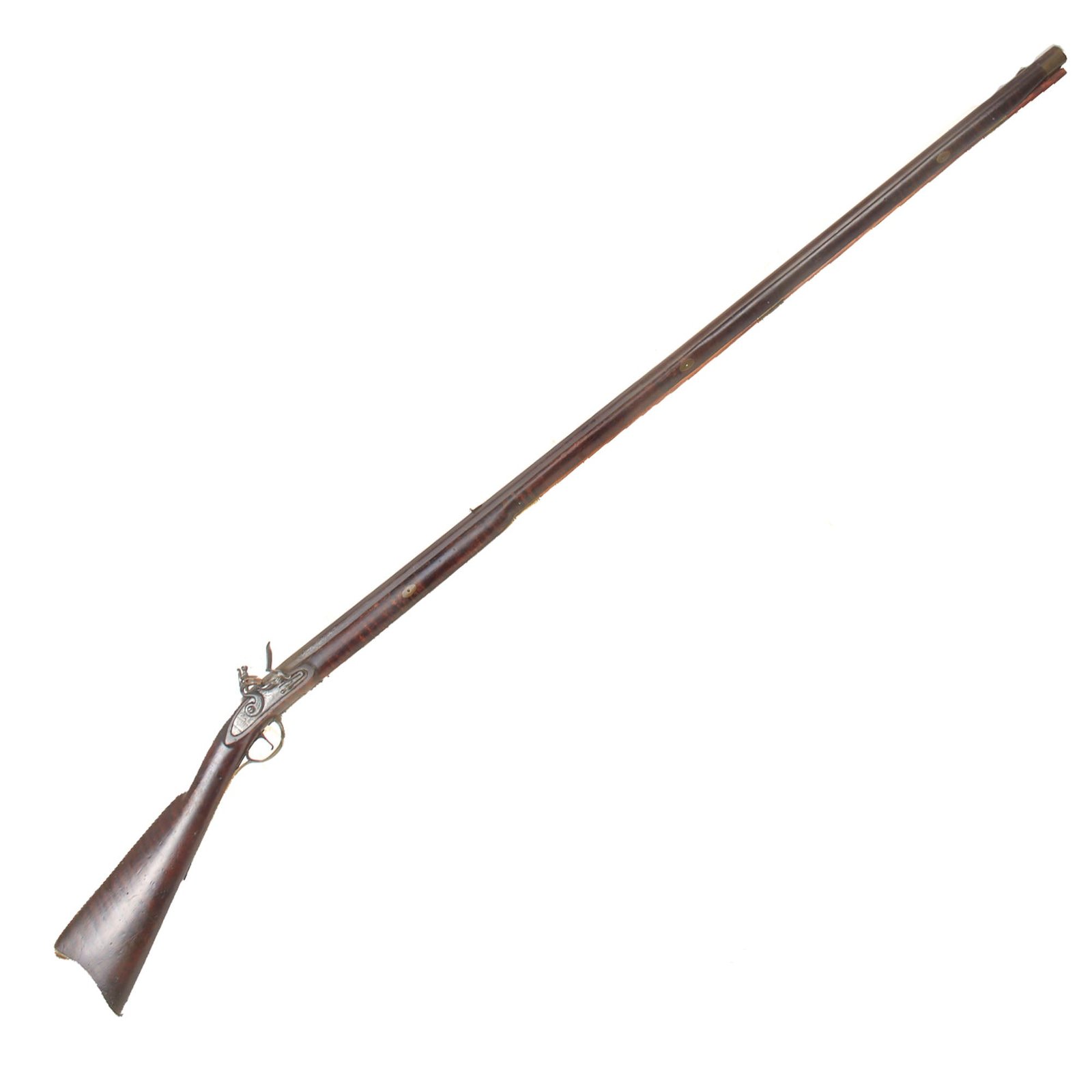 Buy Original U.S. Pennsylvania York County Flintlock Rifle Converted to 20 Bore Fowler with Full Flame Maple Stock and Signed Barrel - circa 1820 | Original Firearms Antique For Sale
