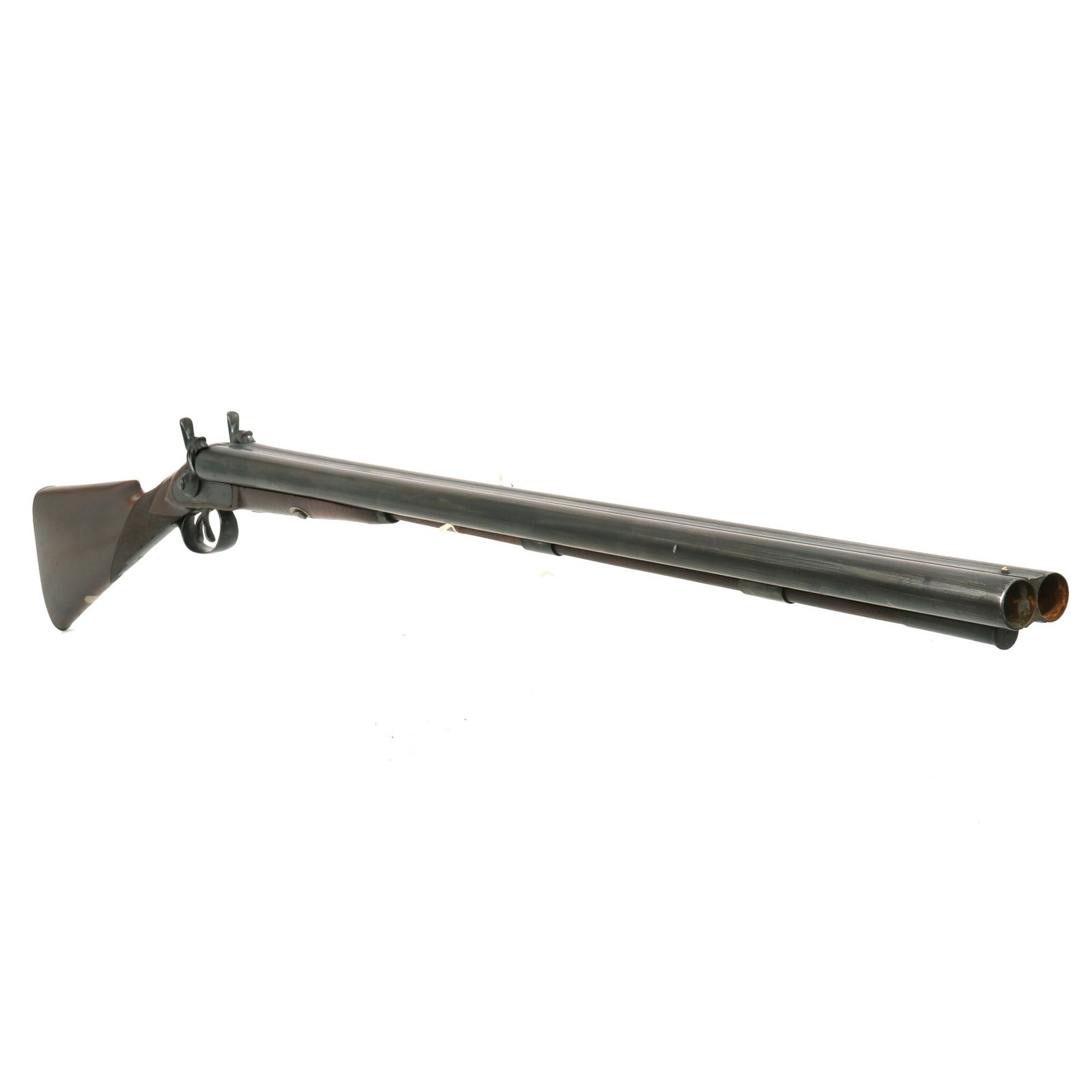 Buy Original Belgian 12 Bore Double Barrel Percussion Fowling Piece with Figured Stock for the U.S. Frontier Market - circa 1850 | Original Firearms Antique For Sale