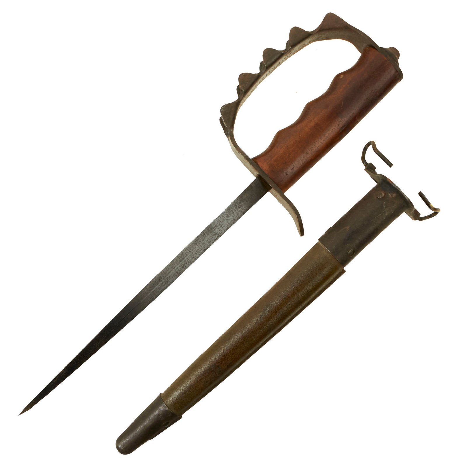 Buy Original U.S. WWI M1917 Knuckle Duster Trench Knife by American Cutlery Co with Original 1918-Dated Jewell Scabbard - Rare Maker | Original Firearms Antique For Sale