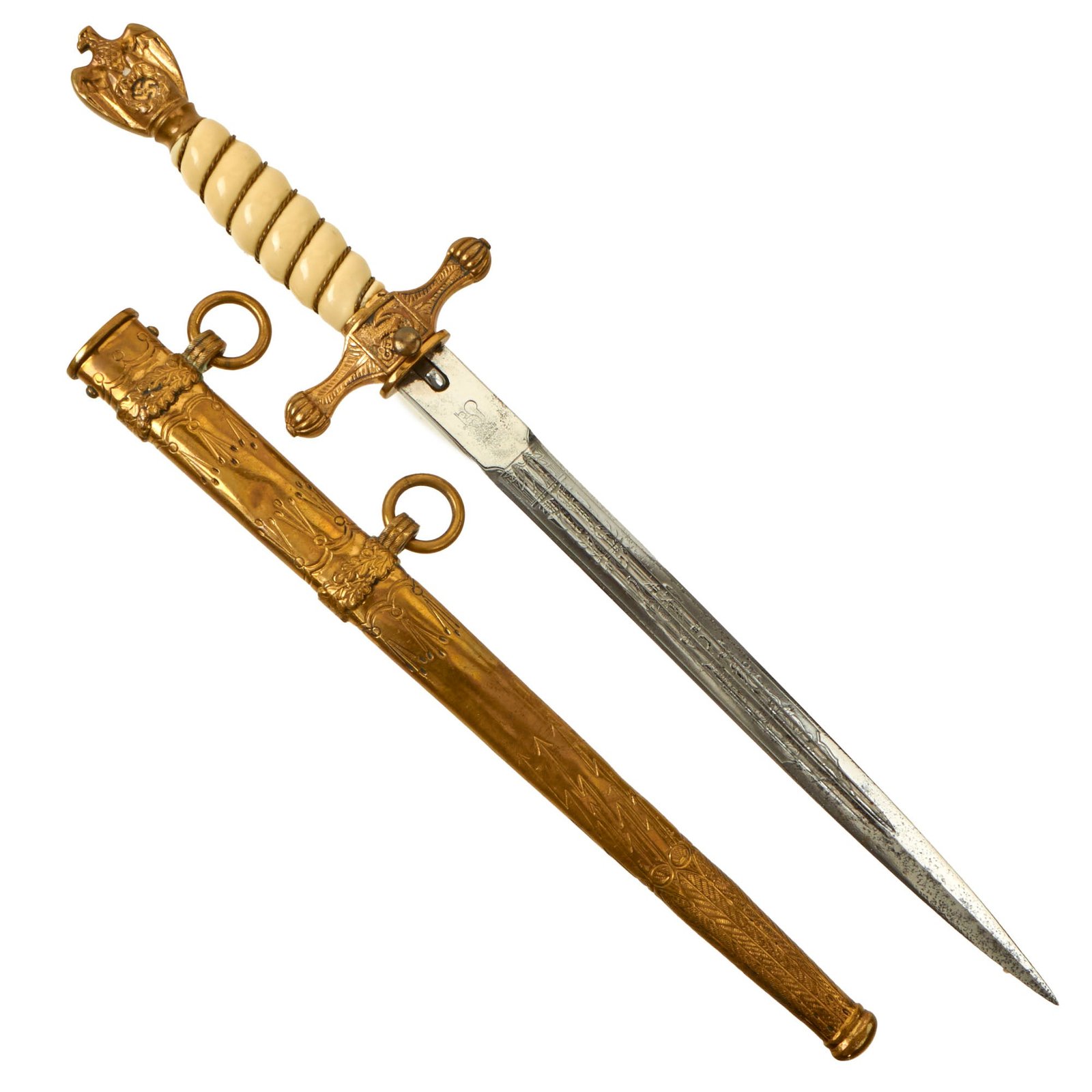 Buy Original WWII German 2nd Model Naval Dagger by Carl Eickhorn with Lightning Bolt Scabbard | Original Firearms Antique For Sale