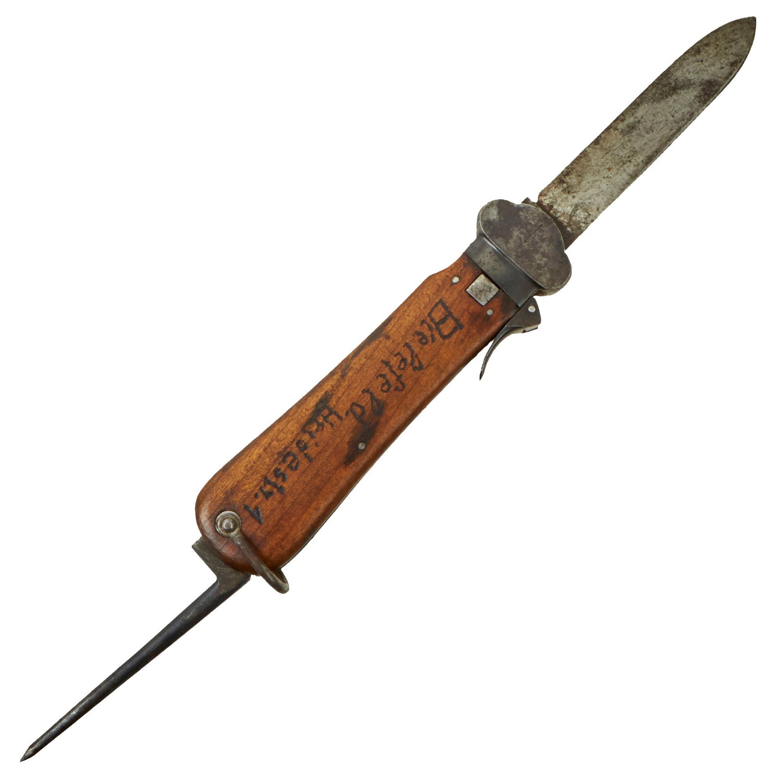 Buy Original German WWII Named Late War Luftwaffe Take Down Fallschirmjäger Gravity Knife with Solingen RB Number | Original Firearms Antique For Sale