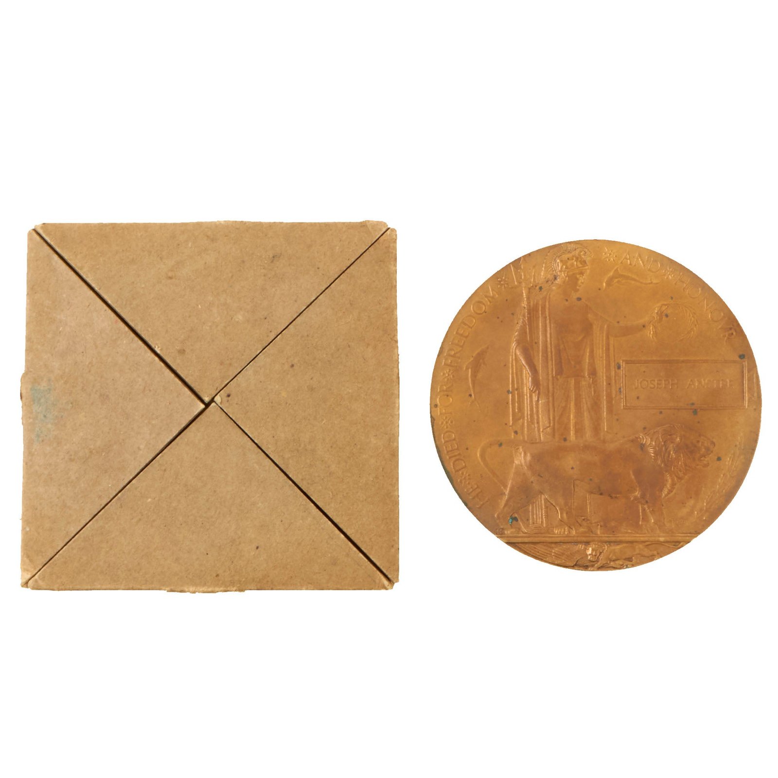 Buy Original British WWI 2nd Battalion, The Lincolnshire Regiment KIA Death Penny Soldier Memorial - 2nd Lieutenant Joseph Anstee, Killed in the First Hours of the Start of the Battle of the Somme (1 July 1916) | Original Firearms Antique For Sale