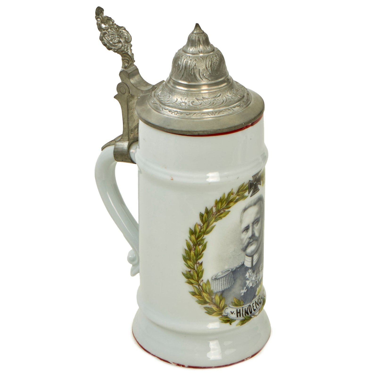Buy Original Imperial German WWI Era Paul von Hindenburg Commemorative Beer Stein with Hinged Lid | Original Firearms Antique For Sale