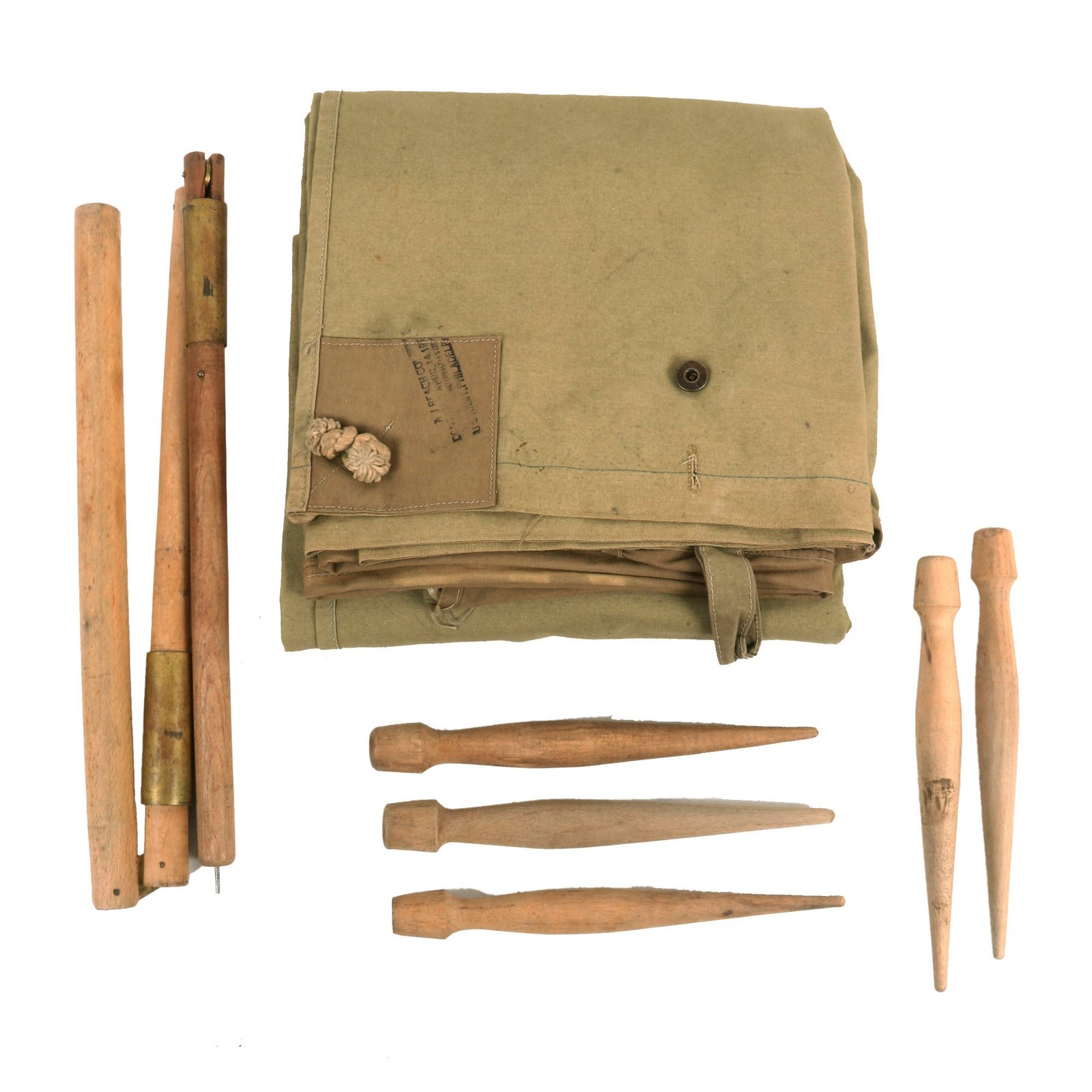 Buy Original U.S. WWI M1910 Shelter Half - Unissued with Matching Early Pattern Collapsible Tent Pole & Pegs | Original Firearms Antique For Sale
