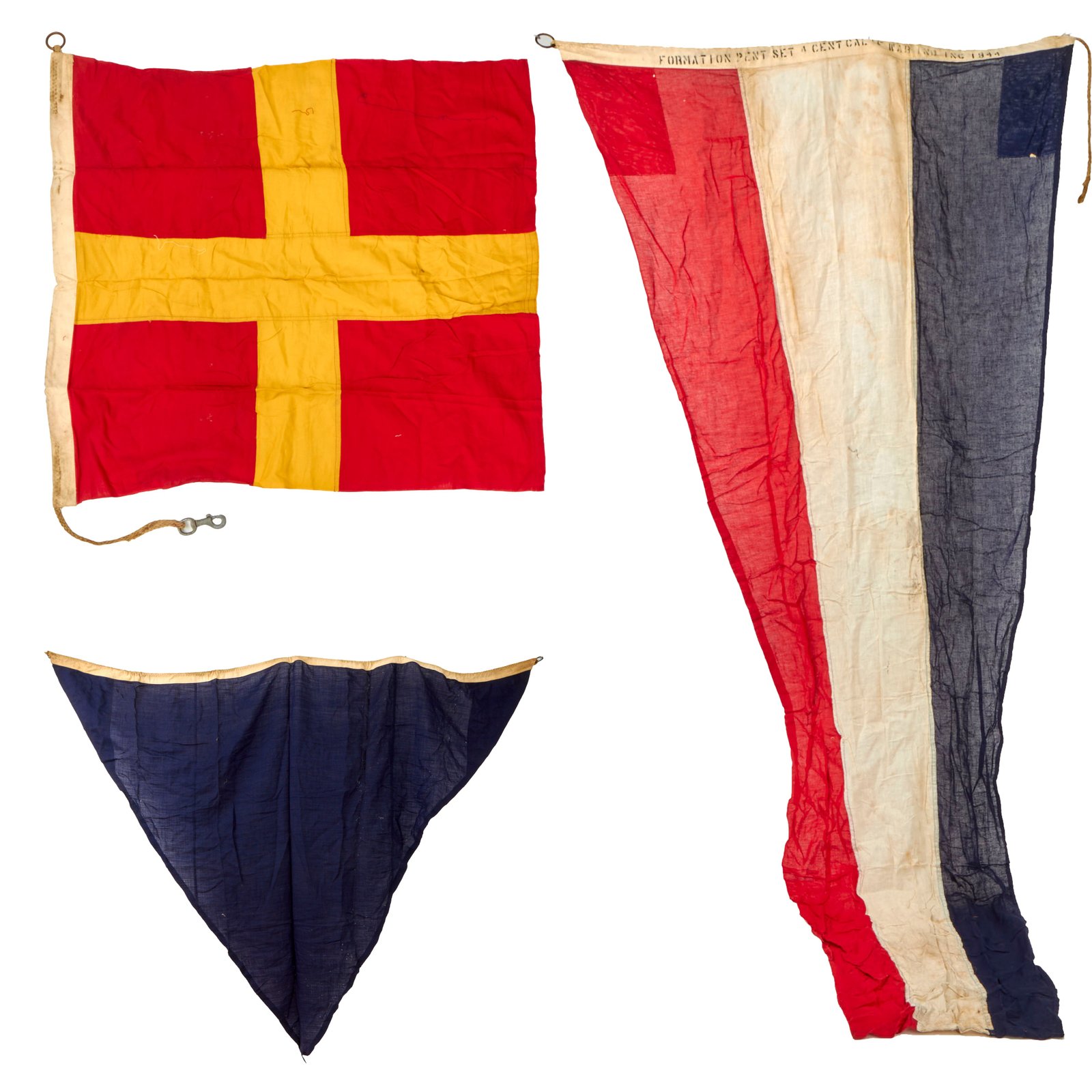 Buy Original U.S. WWII US Navy Mare Island Nautical Pennant and Signal Flag Lot - 3 Items | Original Firearms Antique For Sale