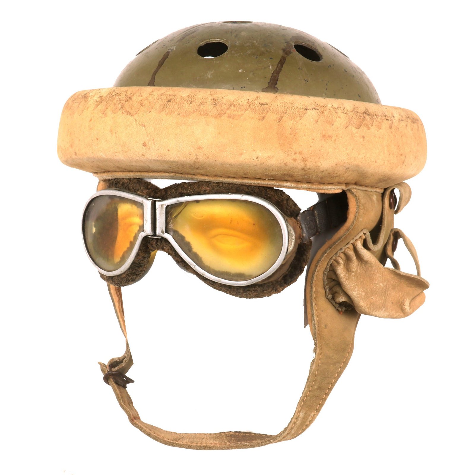 Buy Original U.S. Pre WWII Rawlings Model “Helmet, Tank-Drawing #C-66424” M38 Tanker Helmet Variation With Resistol Goggles - The Infantry Style Tank Helmet | Original Firearms Antique For Sale