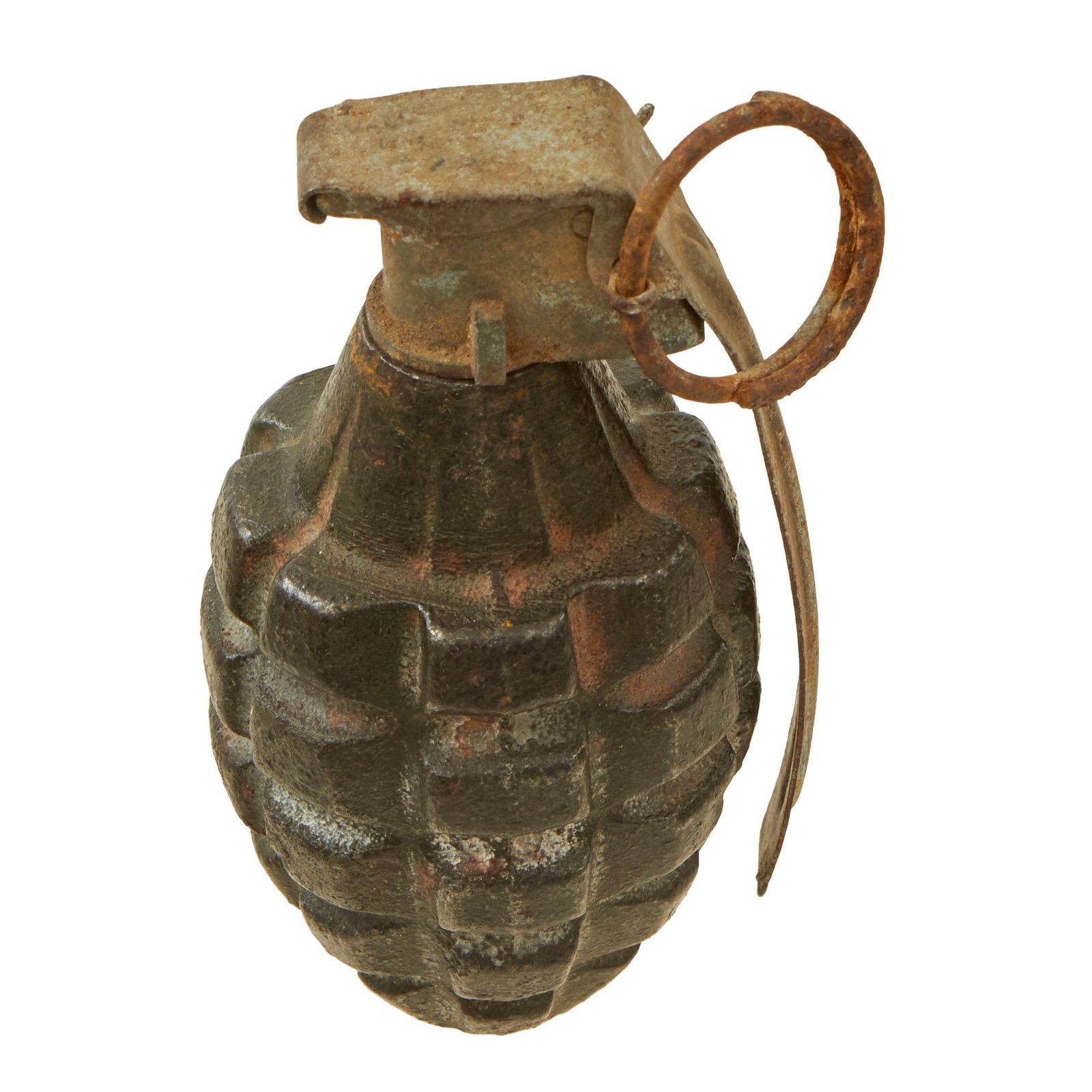 Buy Original U.S. WWII Inert MkII Pineapple Grenade with Yellow Ring & Correct Fuse | Original Firearms Antique For Sale
