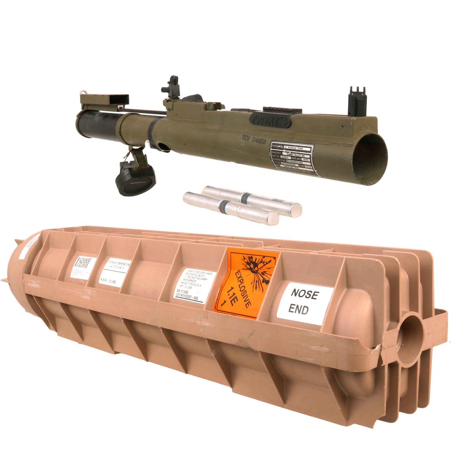 Buy Original U.S. Global War on Terror INERT M72A7 Light Anti-Tank Weapon LAW Rocket Propelled Grenade Launcher With Picatinny Rail and Sling Assembly in Rare Original Shipping Tube - Dated 2010 | Original Firearms Antique For Sale