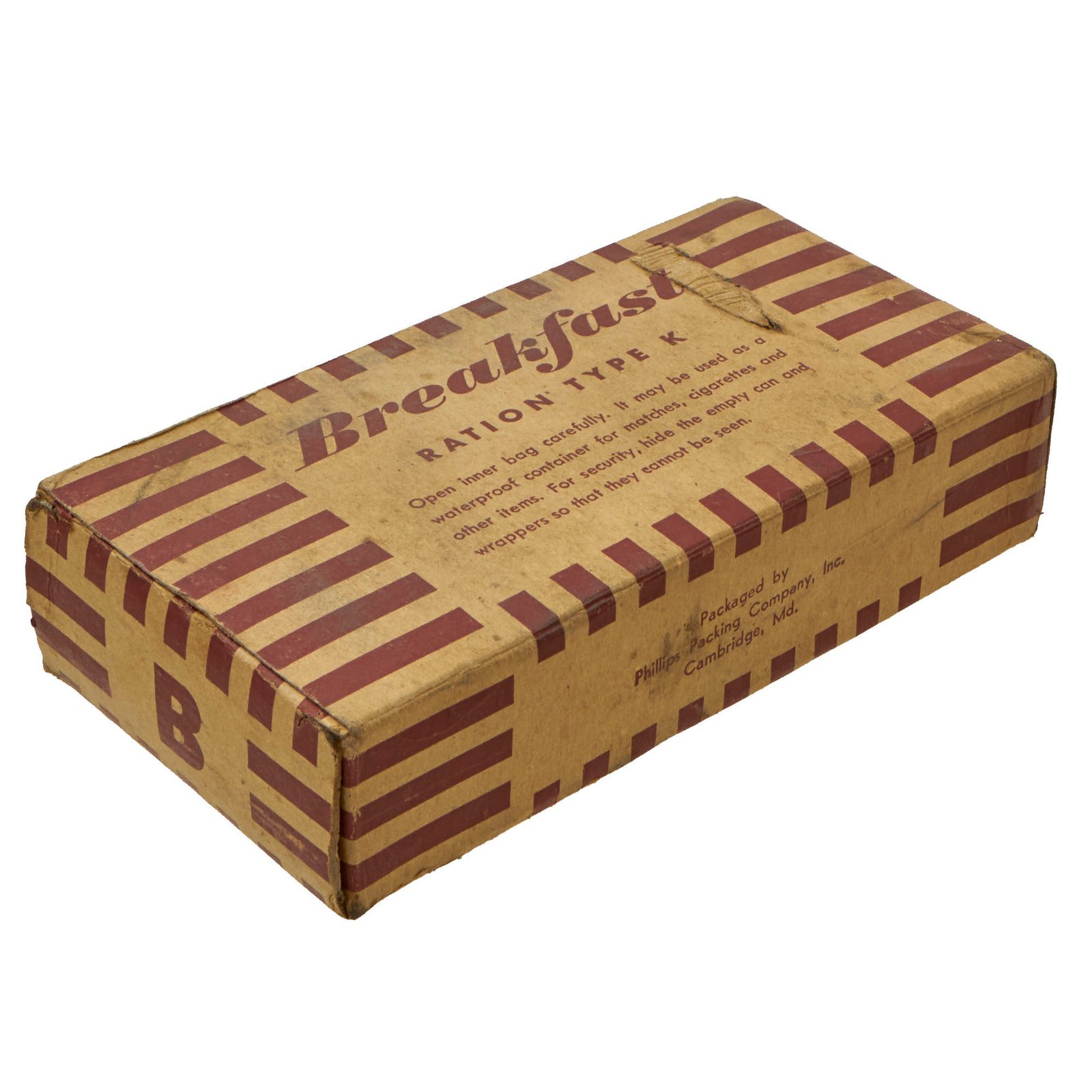 Original U.S. WWII Stabilized K-Ration Morale Series Breakfast Meal Unit by Phillips Packing Co.
