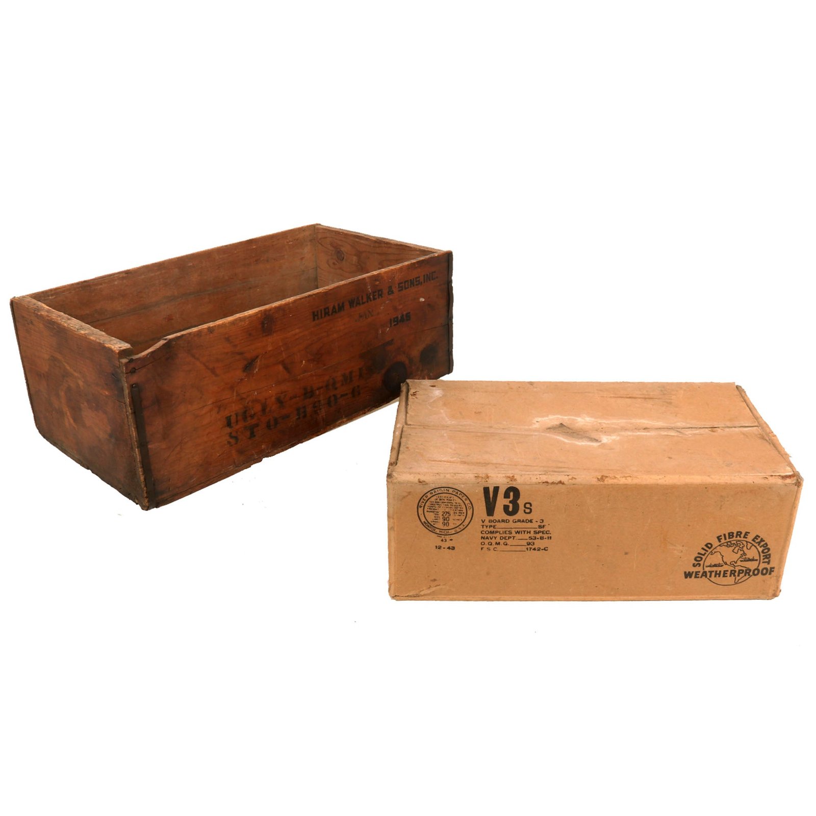 Buy Original U.S. WWII K-Ration Crate with Scarce Cardboard Insert by Hiram Walker & Sons, Inc. - Dated 1945 | Original Firearms Antique For Sale