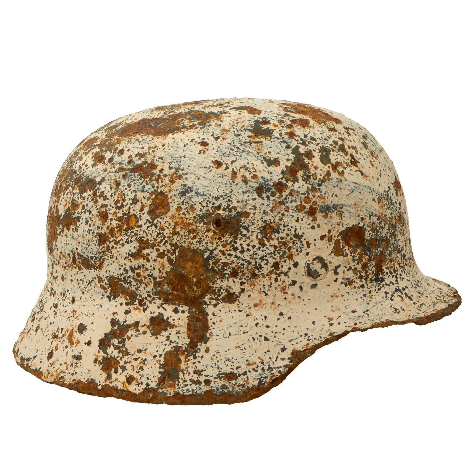 Buy Original German WWII Stalingrad Battlefield Dug M35 Relic Snow Camouflage Helmet Shell - Size 68 | Original Firearms Antique For Sale