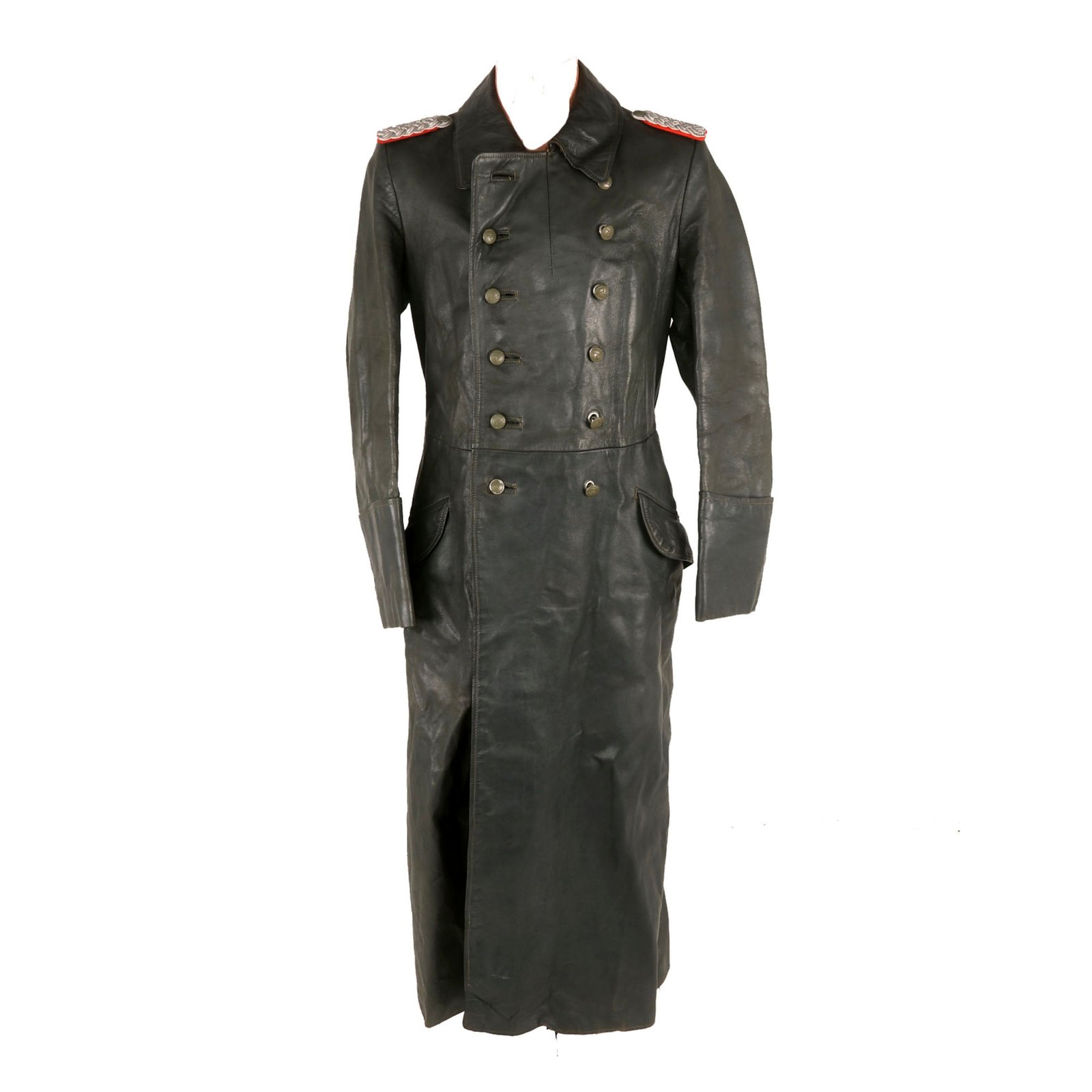 Buy Original German WWII Heer Army Artillery Major Officer's Private Purchase Gray Leather Greatcoat by Leder-Kühne of Dresden | Original Firearms Antique For Sale