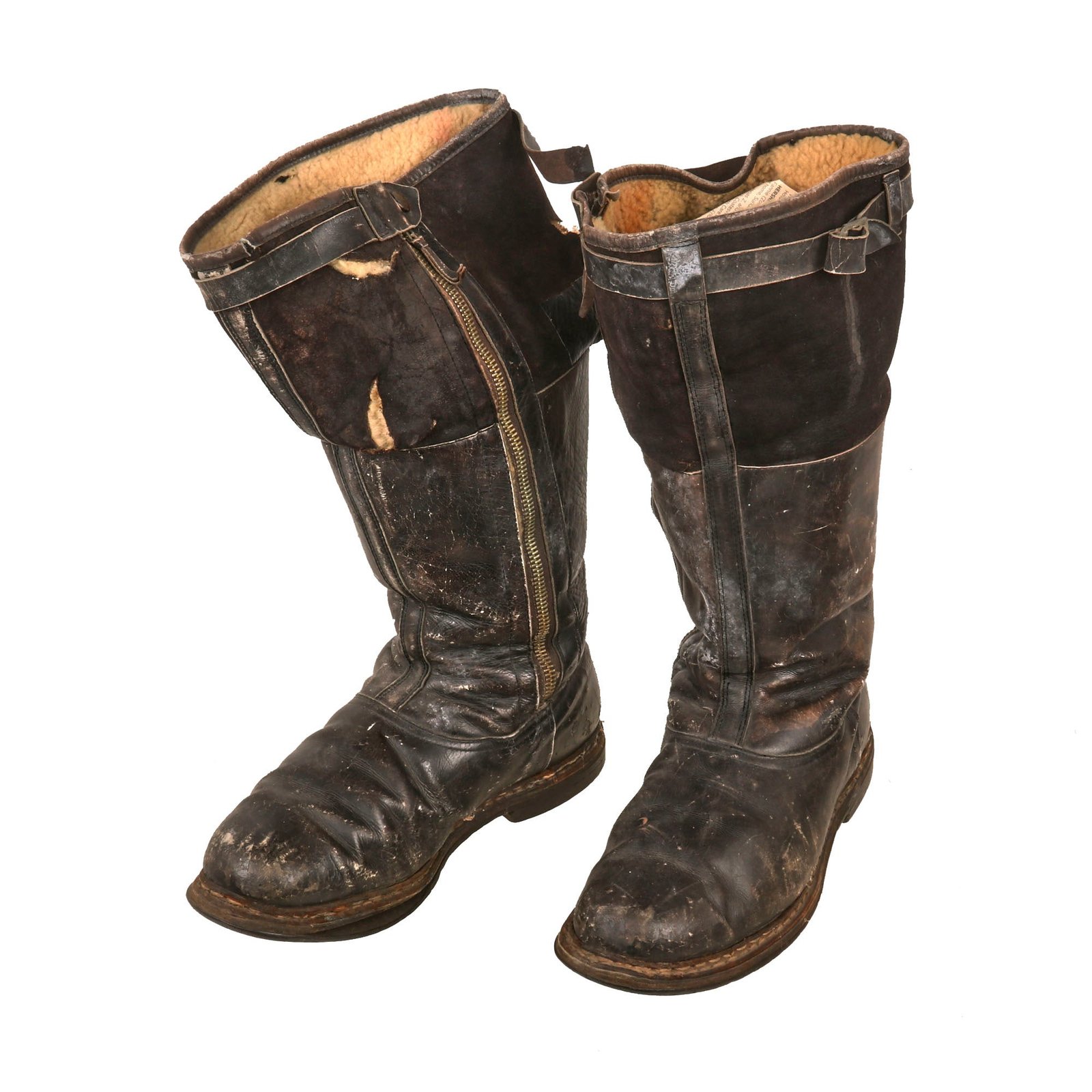 Buy Original German WWII Luftwaffe Fleece-Lined Leather Pilot Flying Boots - Single Zipper | Original Firearms Antique For Sale