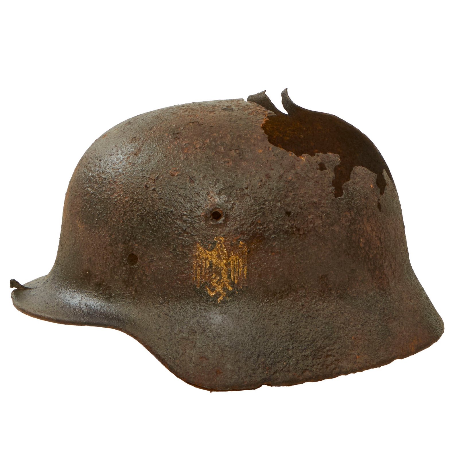 Buy Original German WWII Ground Dug Heer Single Decal M40 Battle Damaged Relic Helmet Shell - Size 66 | Original Firearms Antique For Sale