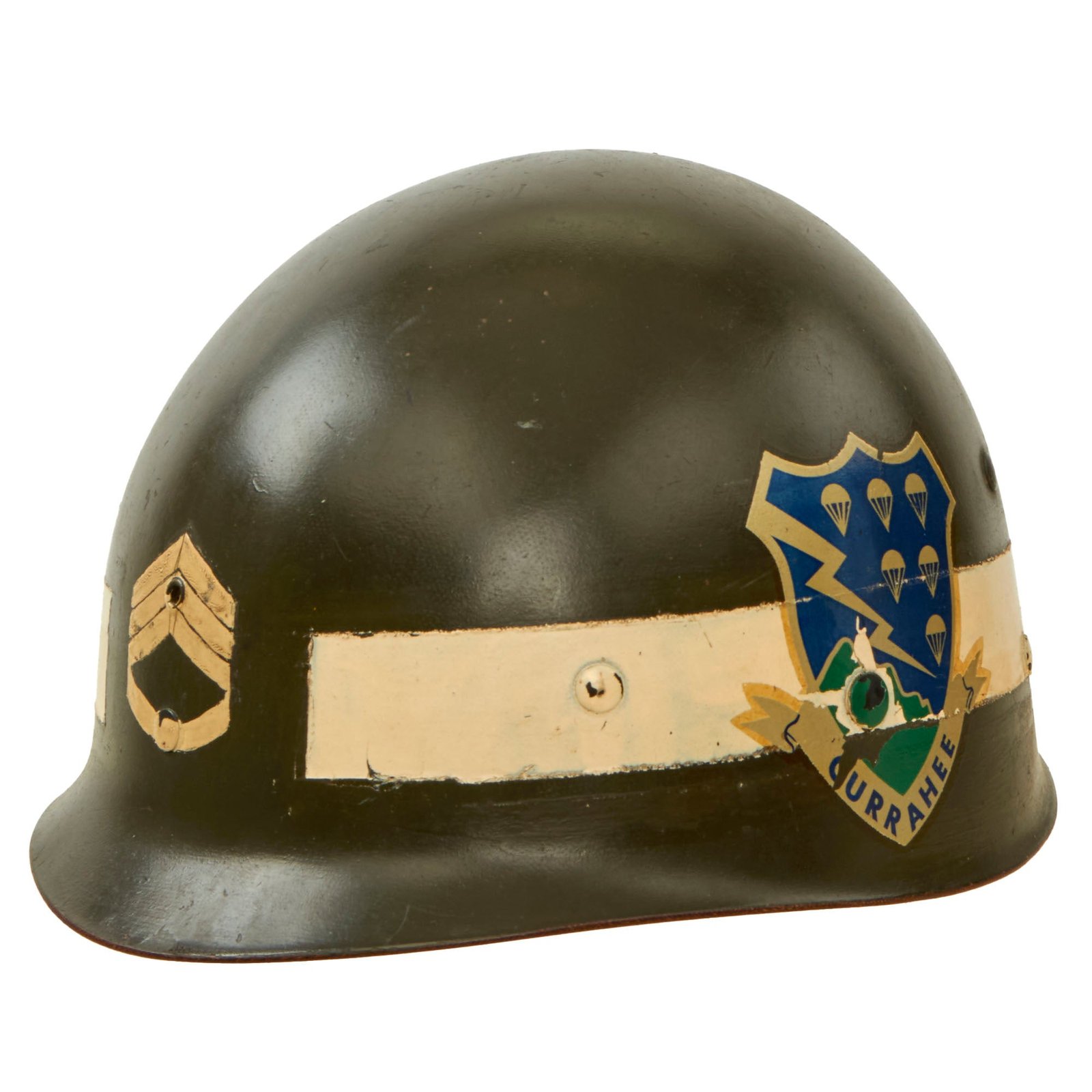 Buy Original U.S. Korean War Era 506th PIR 101st Airborne Painted Staff Sergeant’s M1 Helmet Liner by Westinghouse - Dated 1952 | Original Firearms Antique For Sale