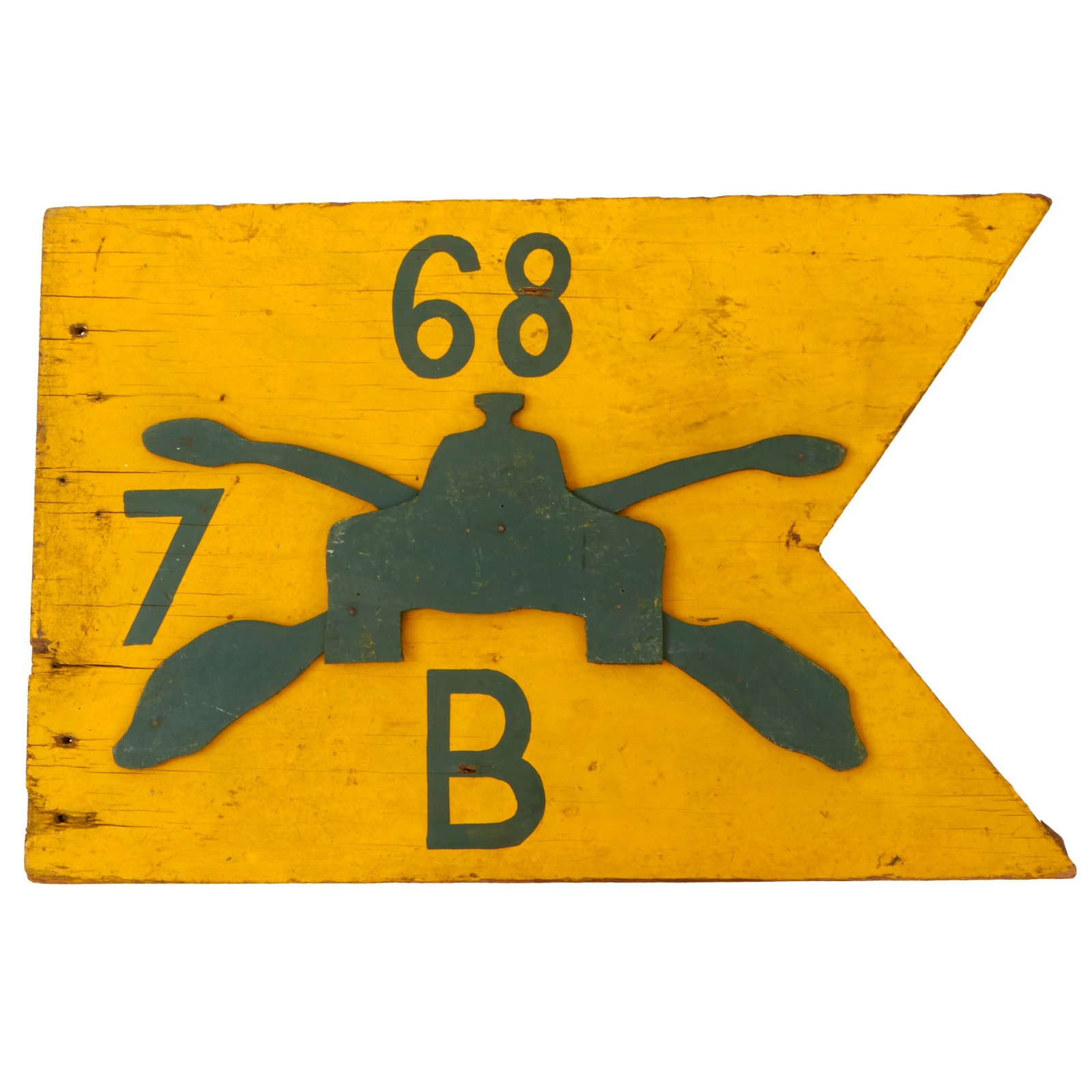 Buy Original U.S. Vietnam War Era 68th Armored Regiment Hand-Painted Double Sided Wooden “Guidon” - 15¾ x 23½” | Original Firearms Antique For Sale