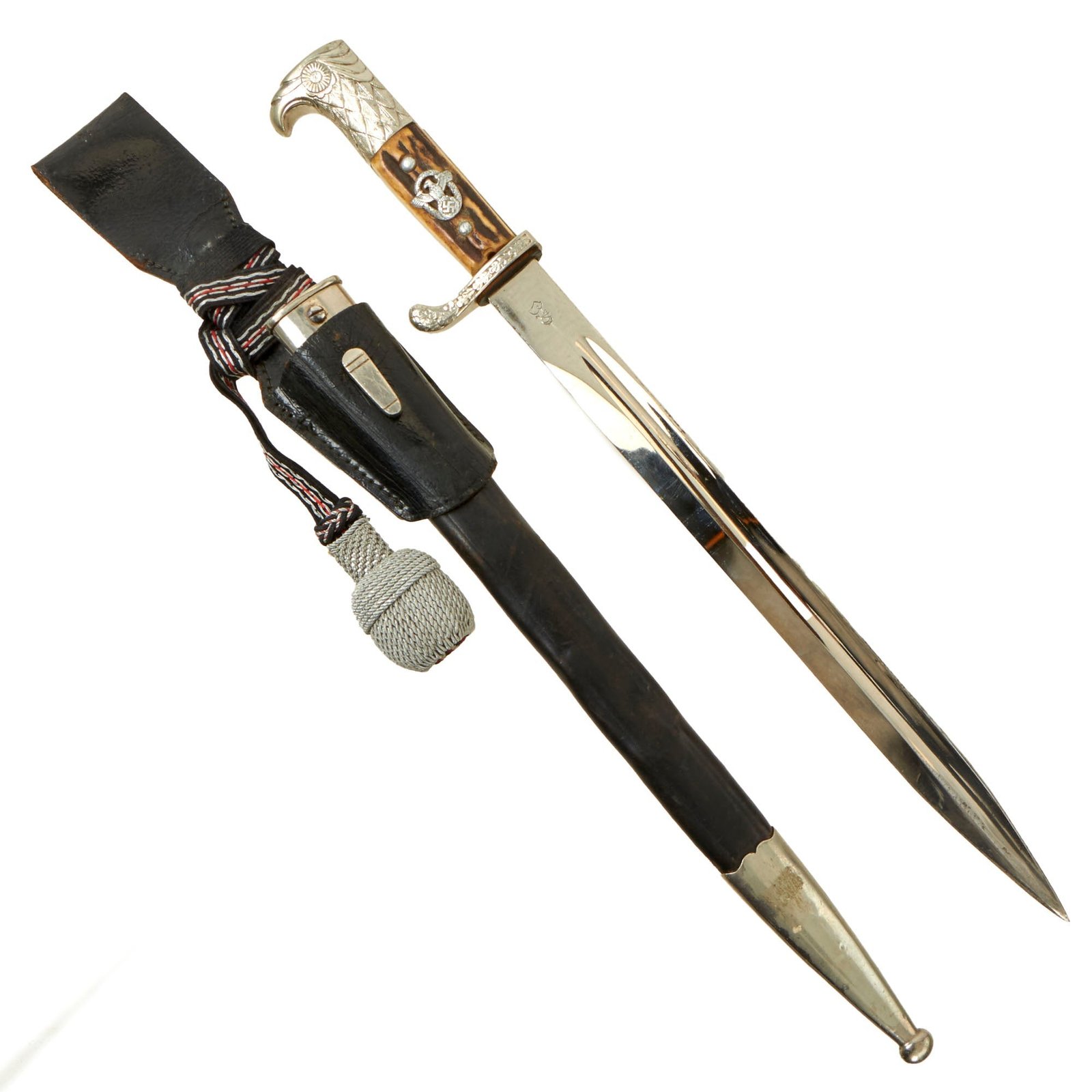 Buy Original German WWII Unit Marked Berlin Metropolitan Police Long Dress Bayonet by WKC with Scabbard, Frog & Troddel Knot | Original Firearms Antique For Sale