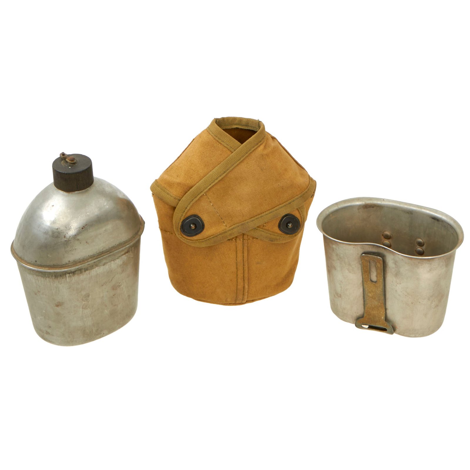 Buy Original U.S. WWII US Marine Corps 3rd Type Cross Flap “Dog Ear” Canteen Cover With 1943/44 Dated Canteen and Cup | Original Firearms Antique For Sale