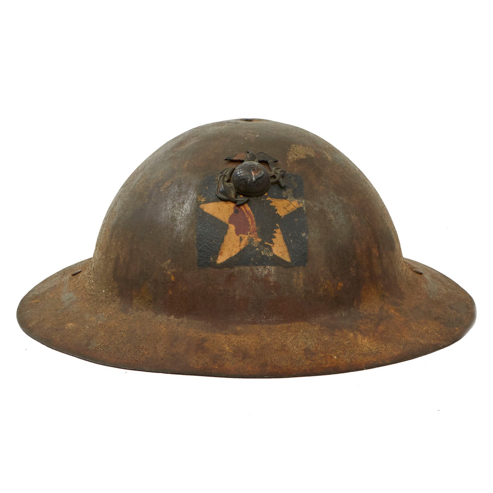 Buy Original U.S. WWI US Marine Corps “Dark Horse” 3rd Battalion 5th Marines British Made M1917 Doughboy Helmet Shell by Thomas Firth & Sons Ltd of Sheffield - Punch Applied EGA | Original Firearms Antique For Sale