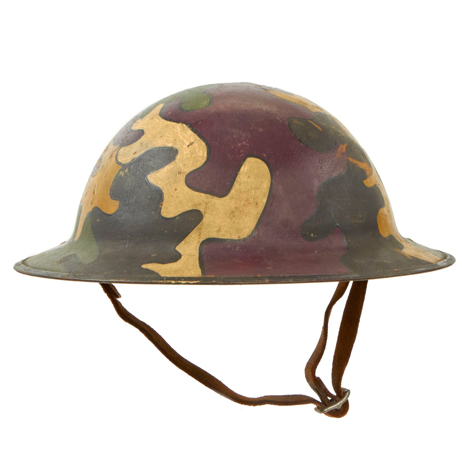 Buy Original U.S. WWI M1917 Doughboy Helmet With Leaf Pattern Type Camouflage Paint - Complete | Original Firearms Antique For Sale