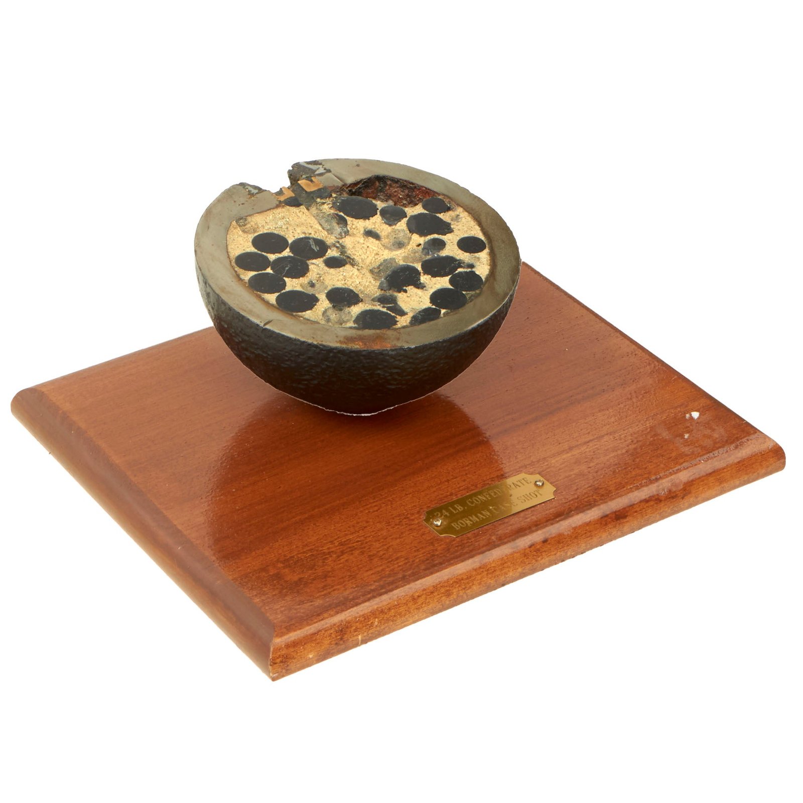 Buy Original U.S. Civil War Confederate 24lb Bormann Fused Case Shot Cannon Ball - Inert Cutaway Display | Original Firearms Antique For Sale