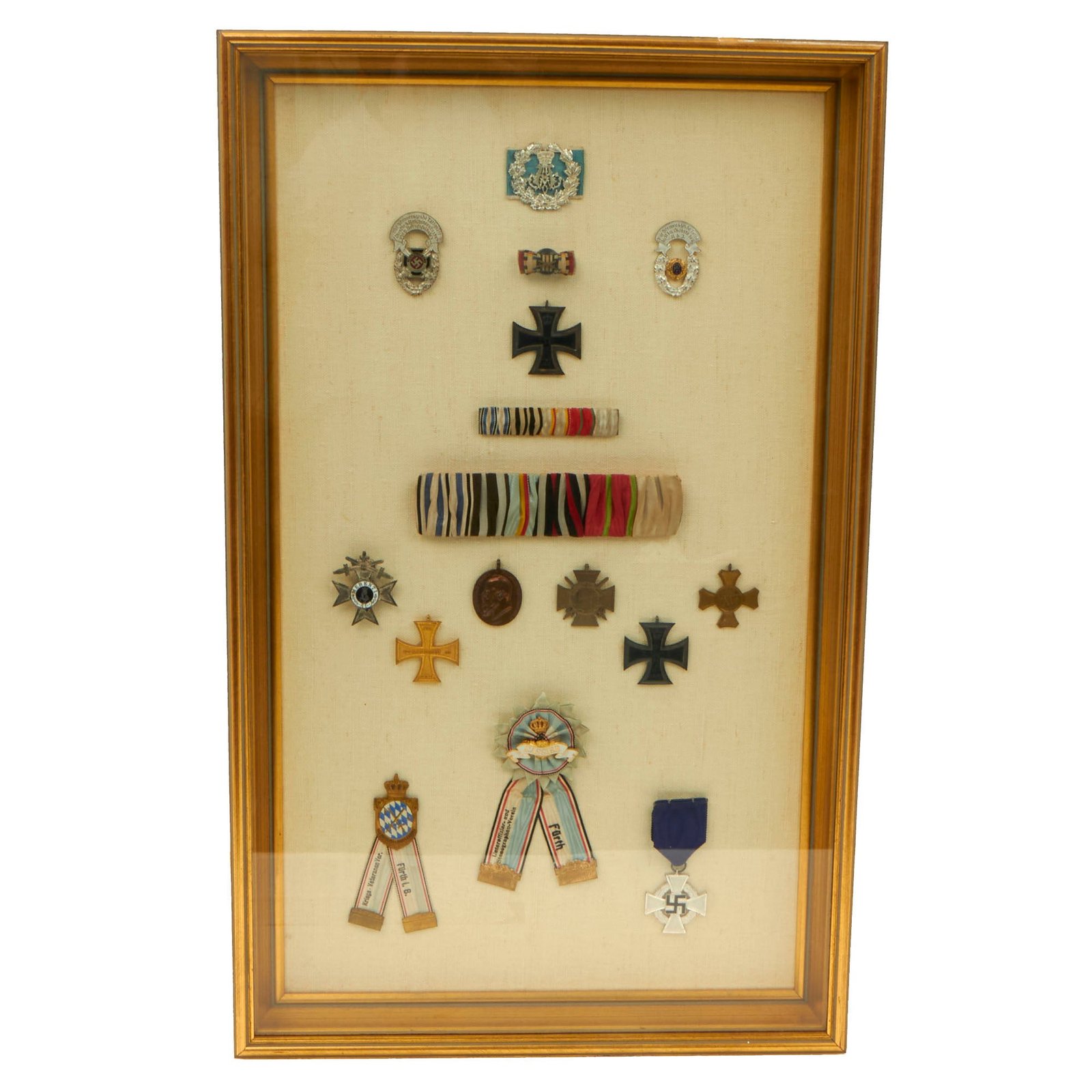 Buy Original German WWI & WWII Era Bavarian Veteran's Framed Medal Collection with Merenti Cross, 1914 EKII, Hindenburg Cross, 1905 Luitpold Medal & More! | Original Firearms Antique For Sale