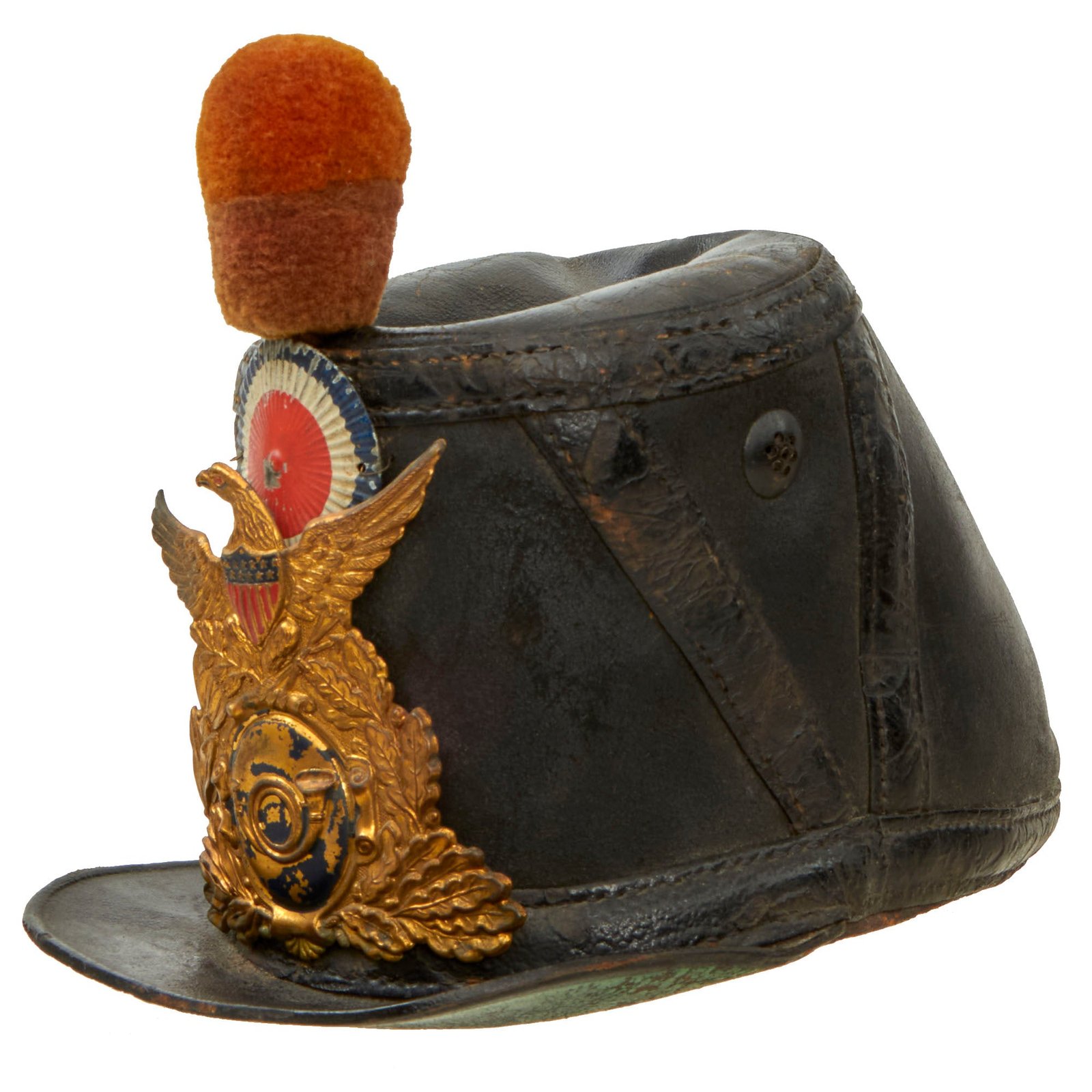 Buy Original U.S. Civil War Imported French Second Empire Model 1860 Leather Shako - Original Period Applied Insignia | Original Firearms Antique For Sale