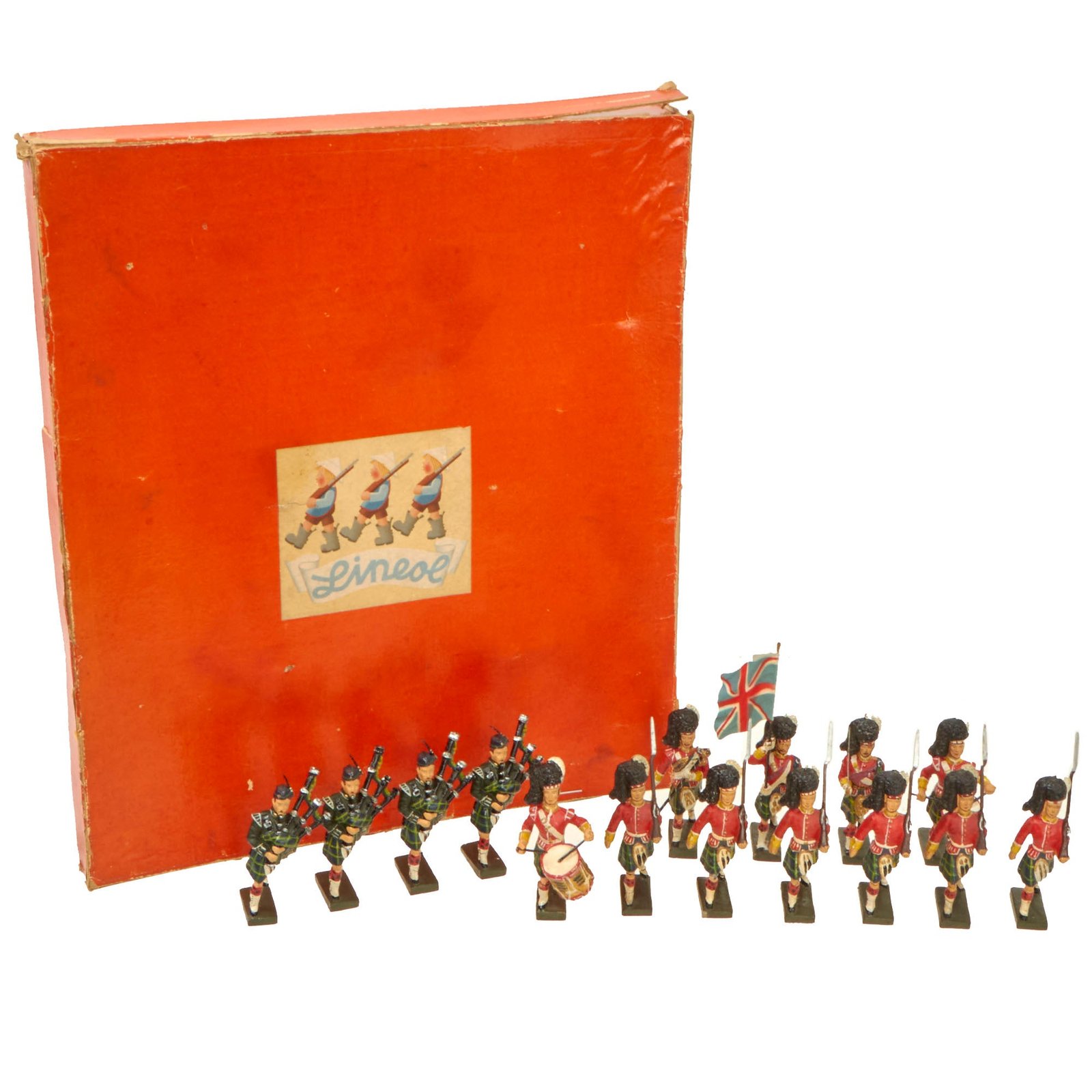 Buy Original Rare German Pre-WWII Lineol Composition Figure British Highland Regiment Complete Infantry Parade Set in Original Box | Original Firearms Antique For Sale