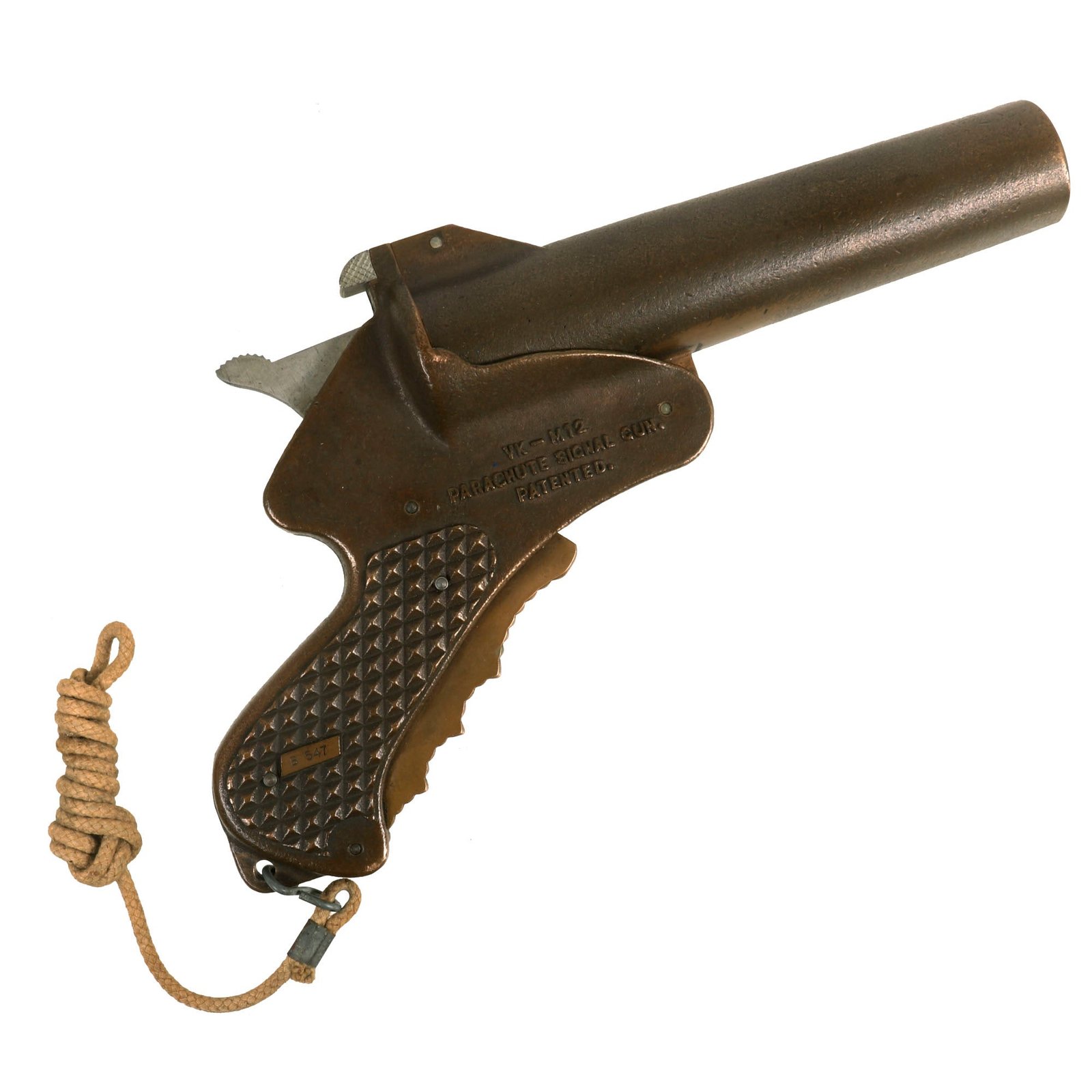 Buy Original U.S. WWII VK-M12 Van Karner Chemical Arms Co. 37mm Brass Flare Signal Pistol with Lanyard - dated June 1945 | Original Firearms Antique For Sale