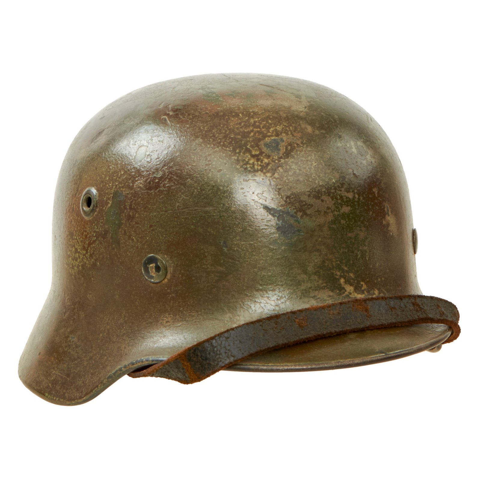 Buy Original German WWII Luftwaffe M40 Overpaint Camouflage Steel Helmet with 55cm Liner and Chinstrap - marked Q62 | Original Firearms Antique For Sale