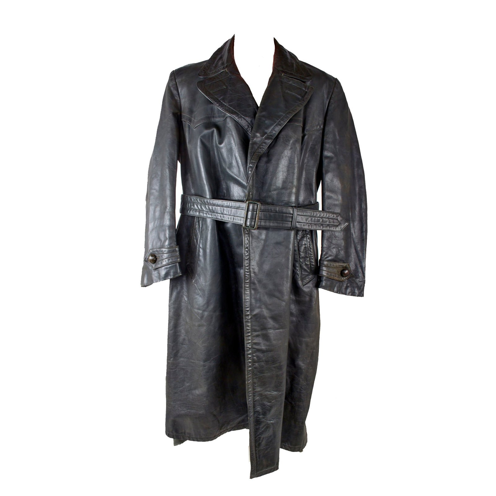 Original German WWII Officer's Private Purchase Gray Leather Greatcoat by Striwa