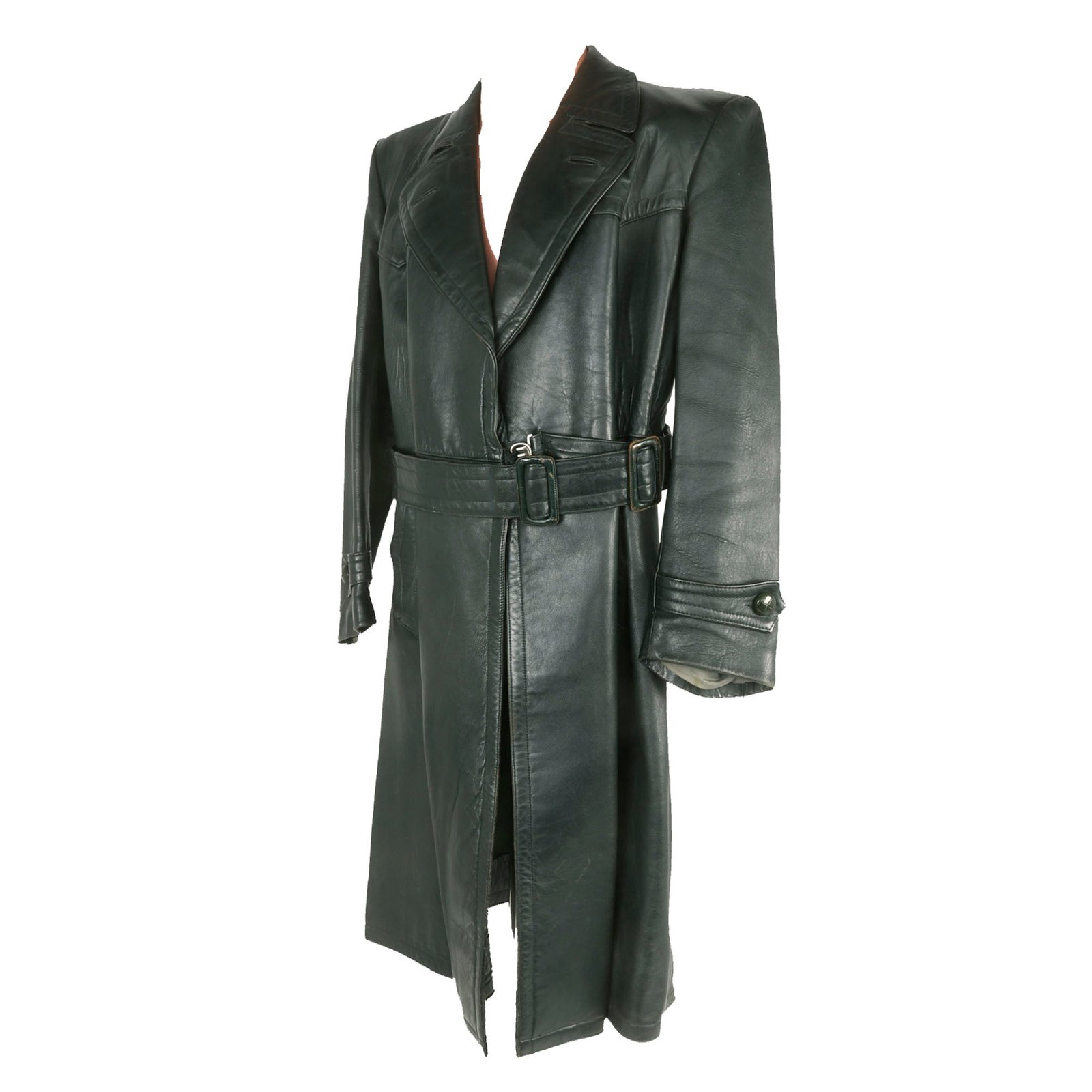 Buy Original German WWII Officer's Private Purchase Gray Leather Greatcoat by Bernhard Blohm of Kiel | Original Firearms Antique For Sale