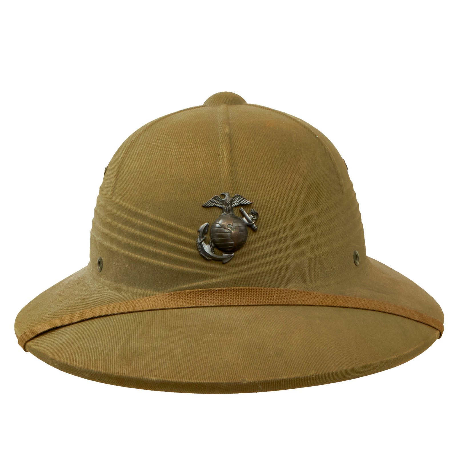 Buy Original U.S. WWII-Era US Marine Corps Issue M-1940 Pressed Fiber Sun Helmet by International Hat Co. with Original Chinstrap & EGA Device - Dated 1943 | Original Firearms Antique For Sale
