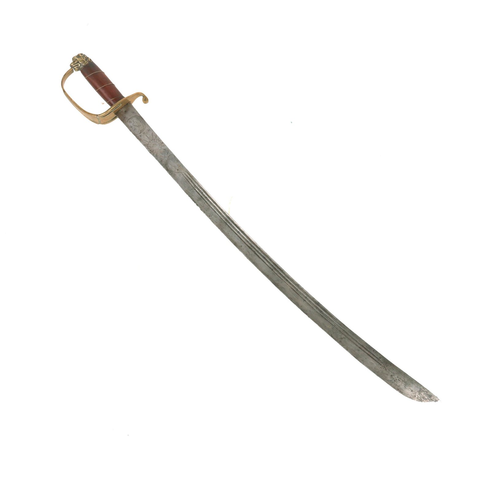 Buy Original U.S. American Revolutionary War Era Monsterhead Mounted Saber with Gorgeously Engraved Blade - Circa 1760 | Original Firearms Antique For Sale